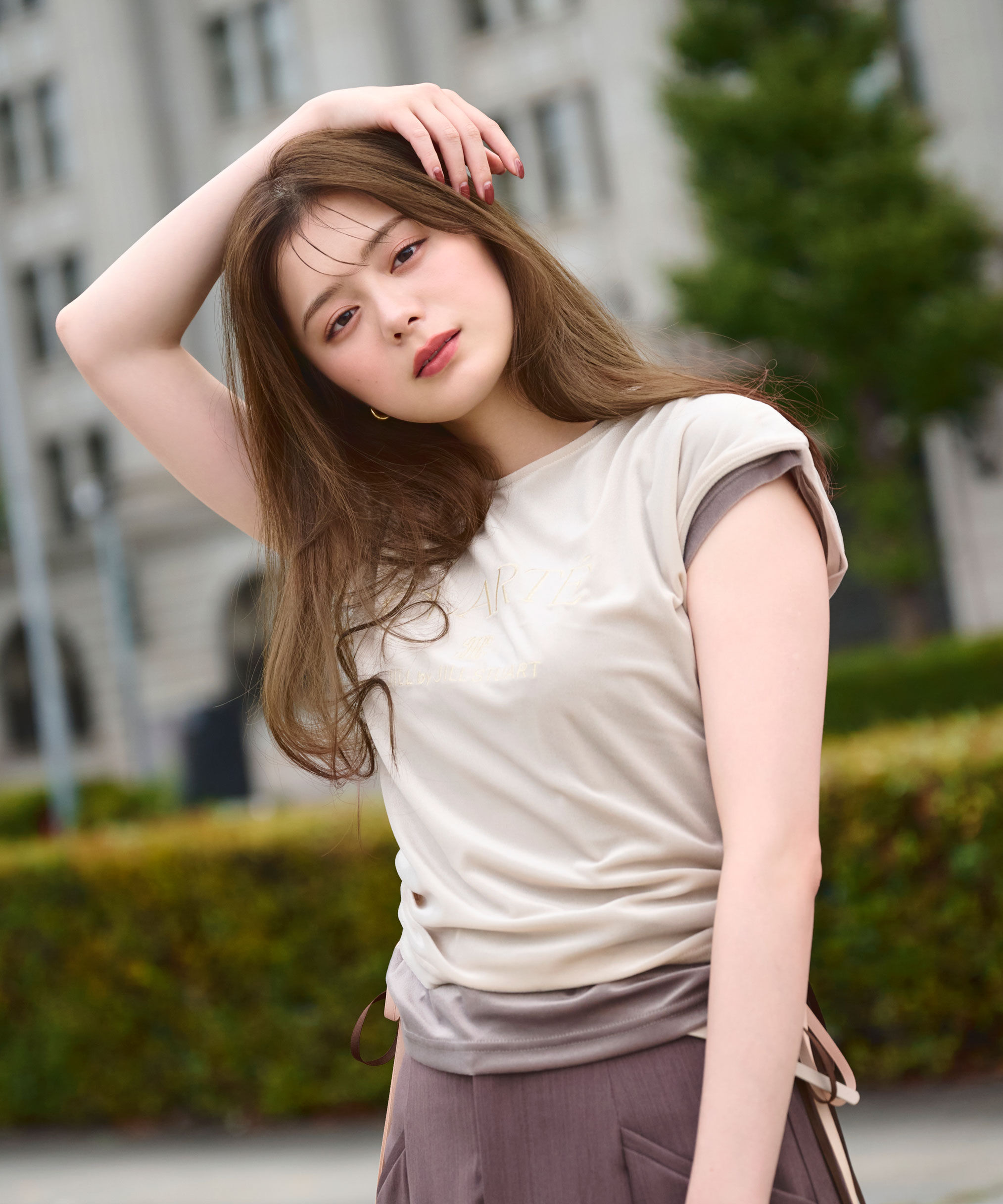  「ベロアコンパクトTシャツ」|Tシャツ・カットソー|ベージュ