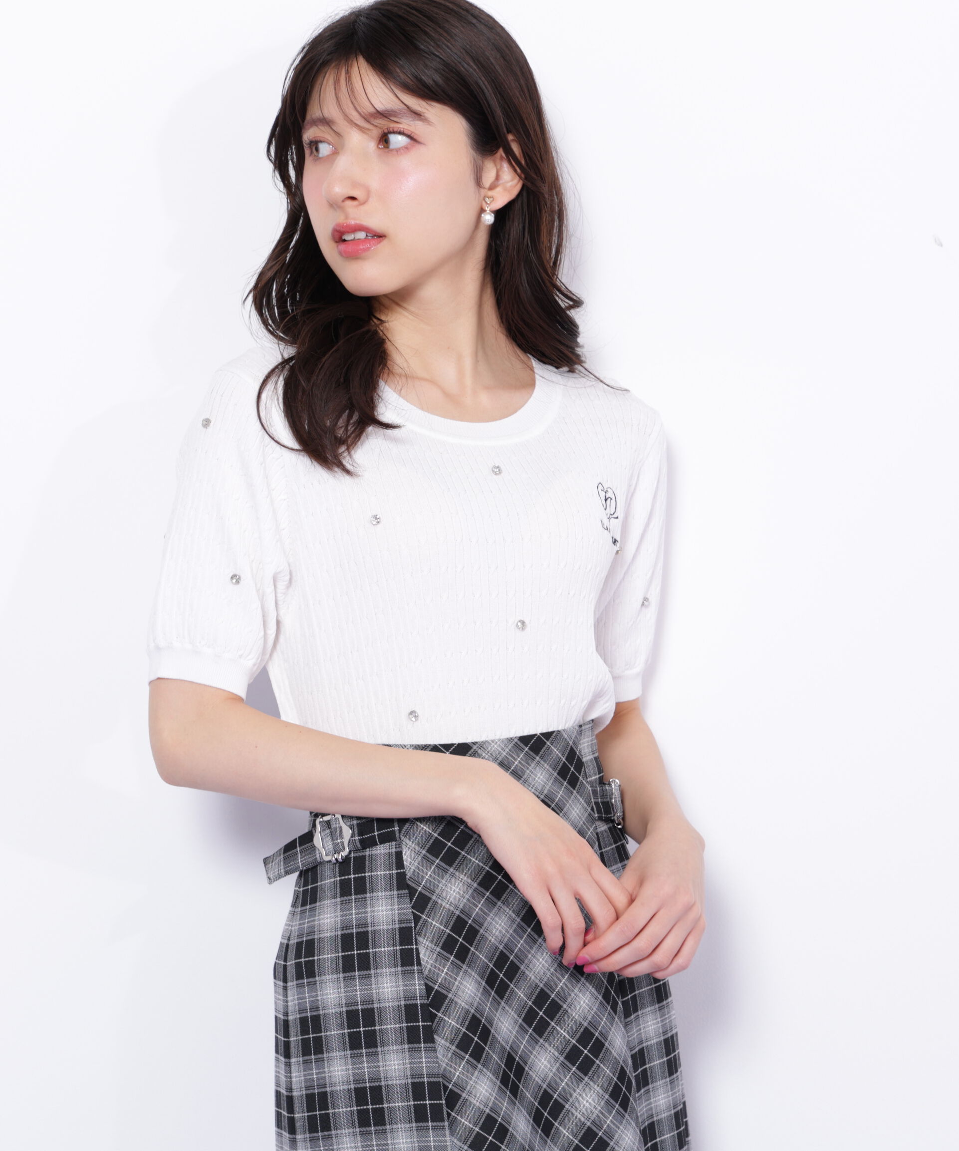  「ミニケーブルハート刺繍ニット」|ニット・セーター|