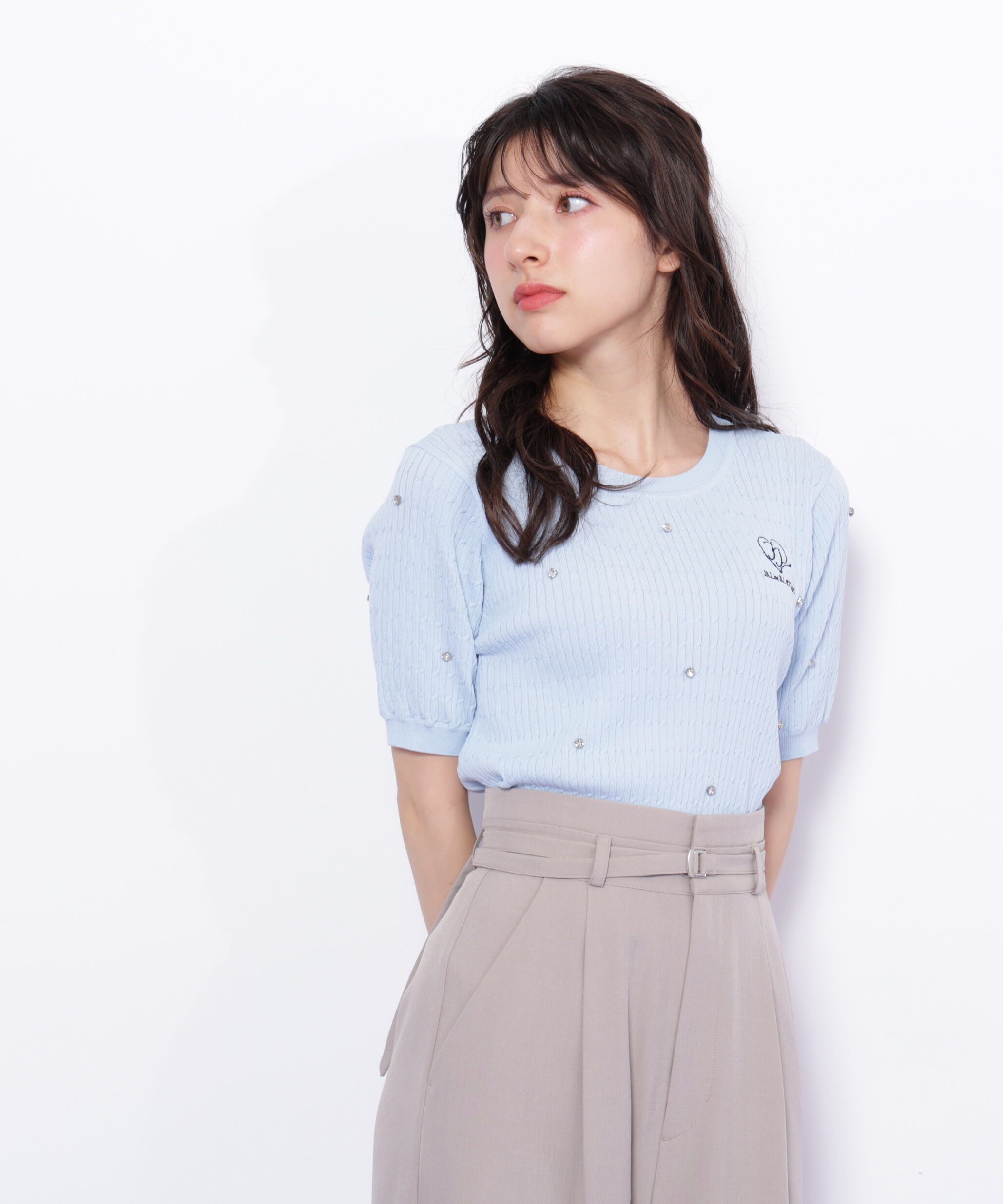  「ミニケーブルハート刺繍ニット」|ニット・セーター|