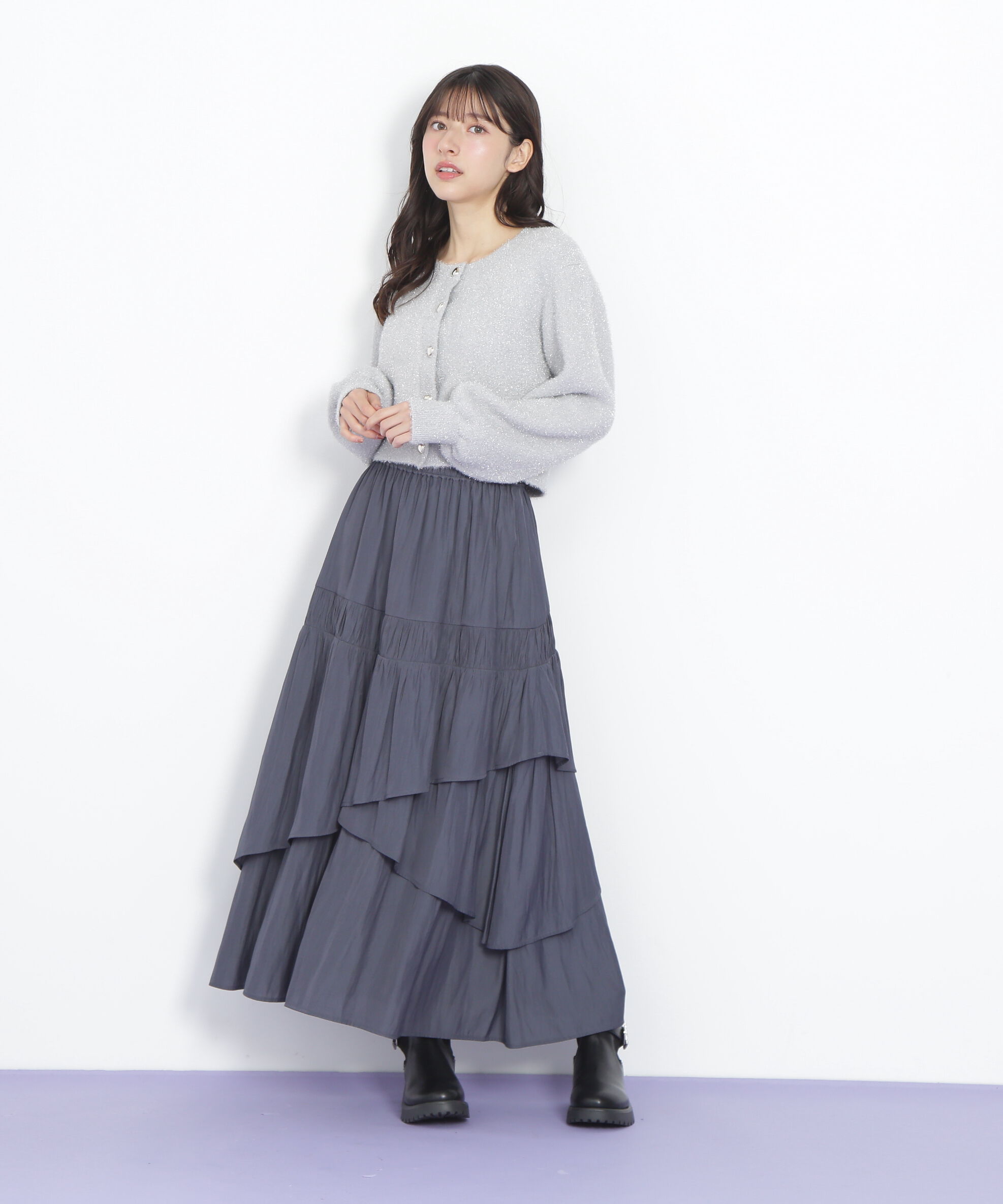  「ハートボタンラメフェザーカーディガン」|ニット・セーター|