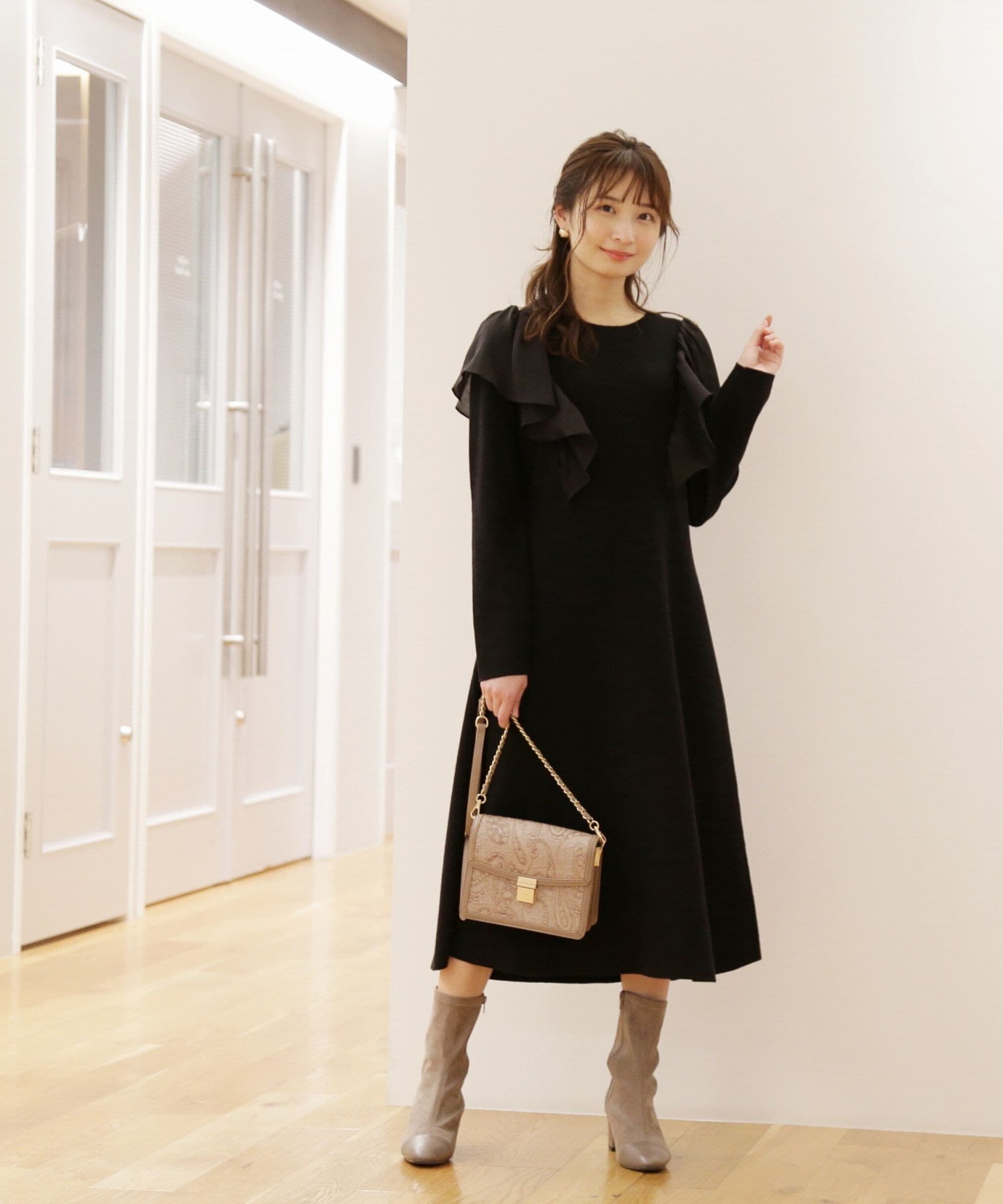 PROPORTION BODY DRESSING「ラッフルAラインニットワンピース」|ワンピース|ブラック