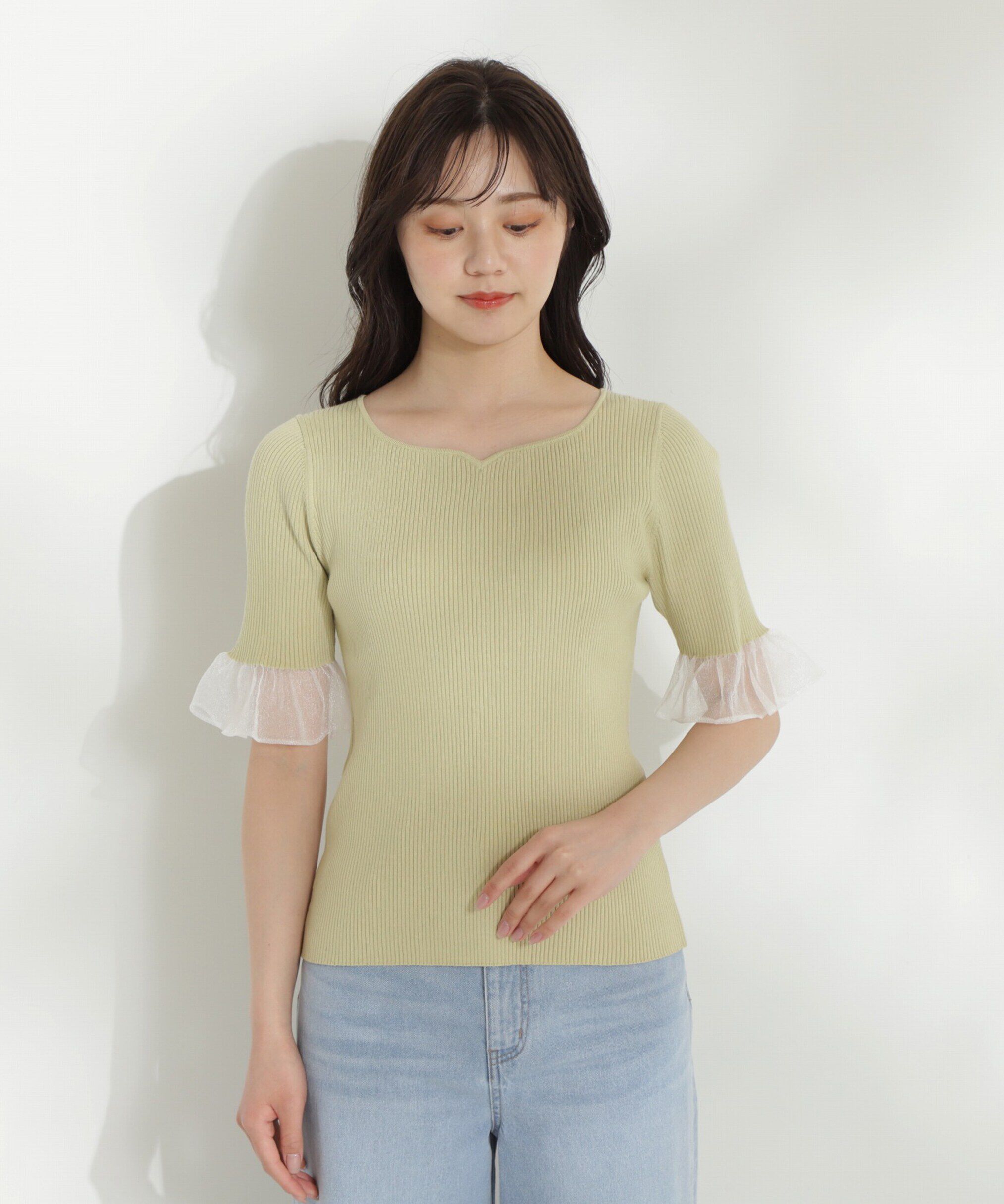 PROPORTION BODY DRESSING「シアーデザインスリーブニット WEB限定カラー：イエロー」|ニット・セーター|