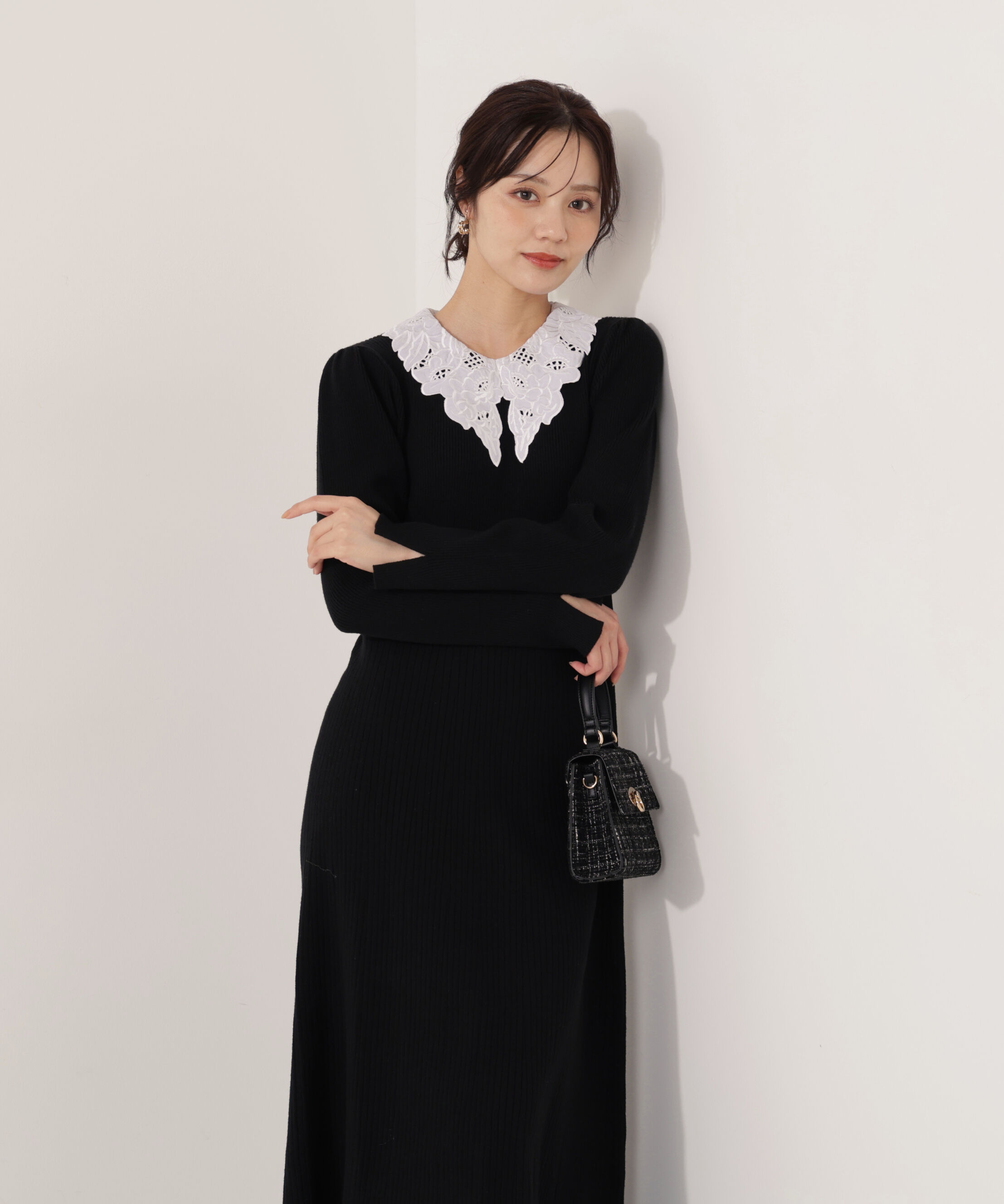 PROPORTION BODY DRESSING「レース襟付きニットワンピース」|ワンピース|