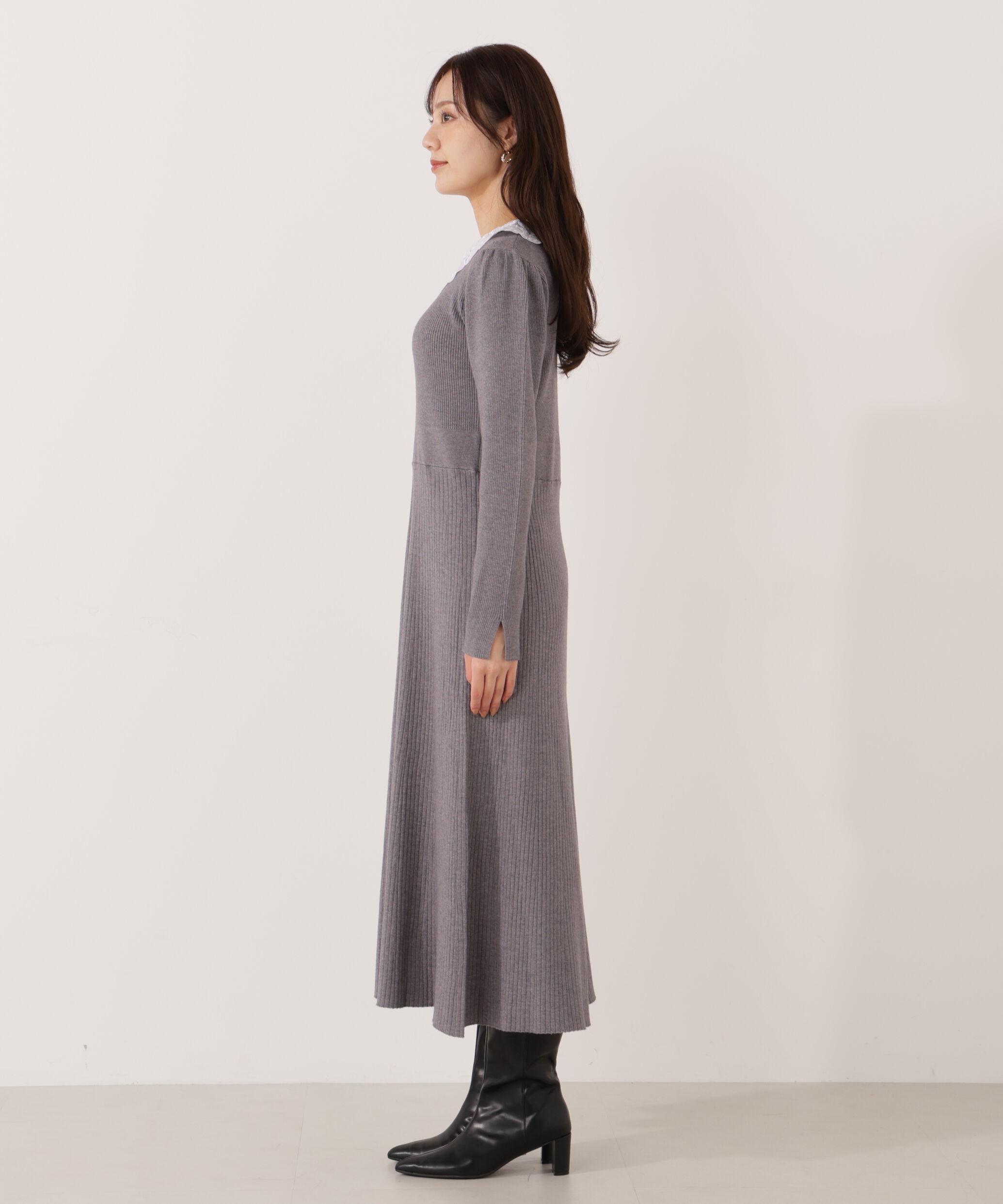 PROPORTION BODY DRESSING「レース襟付きニットワンピース」|ワンピース|
