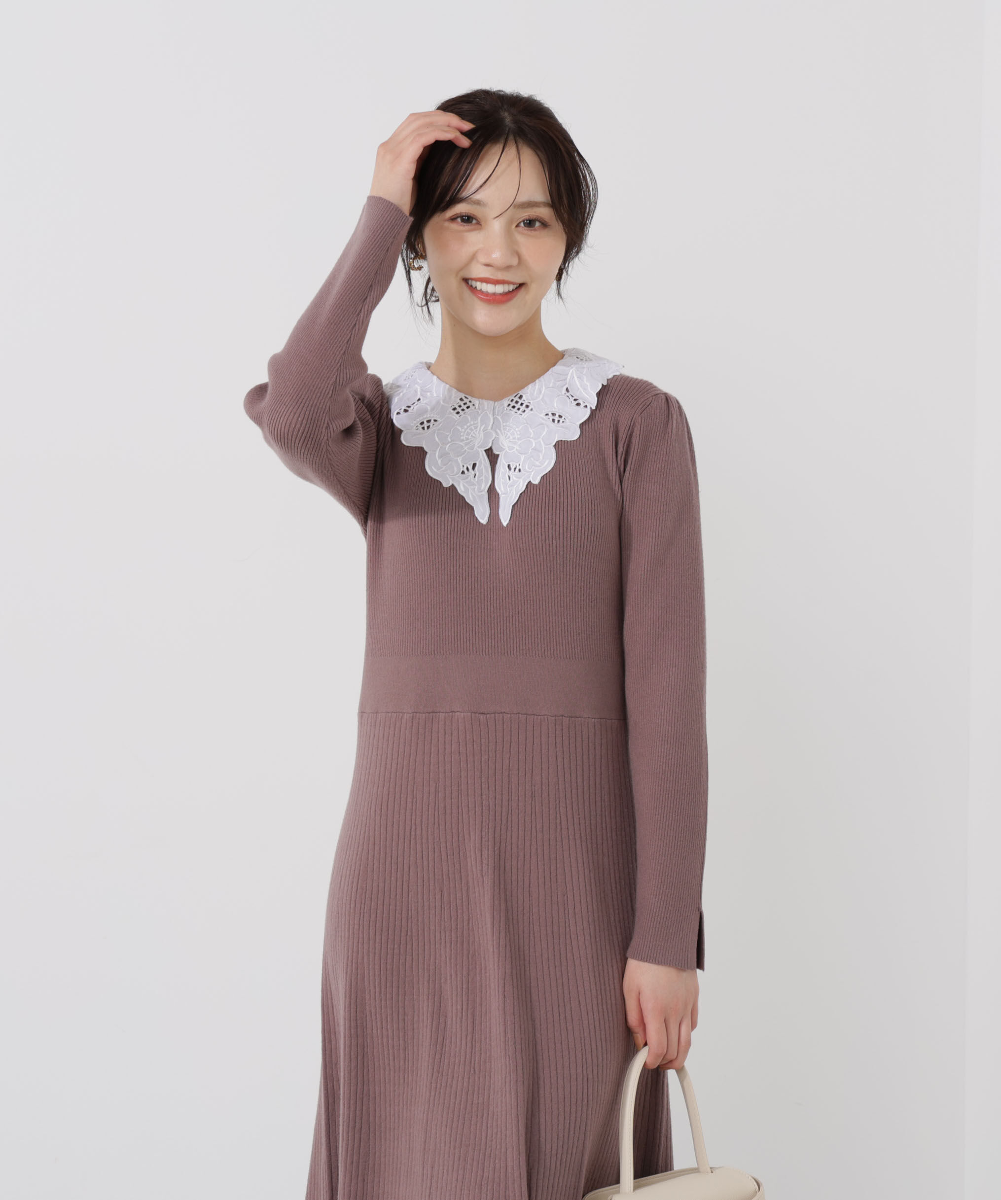 PROPORTION BODY DRESSING「レース襟付きニットワンピース」|ワンピース|
