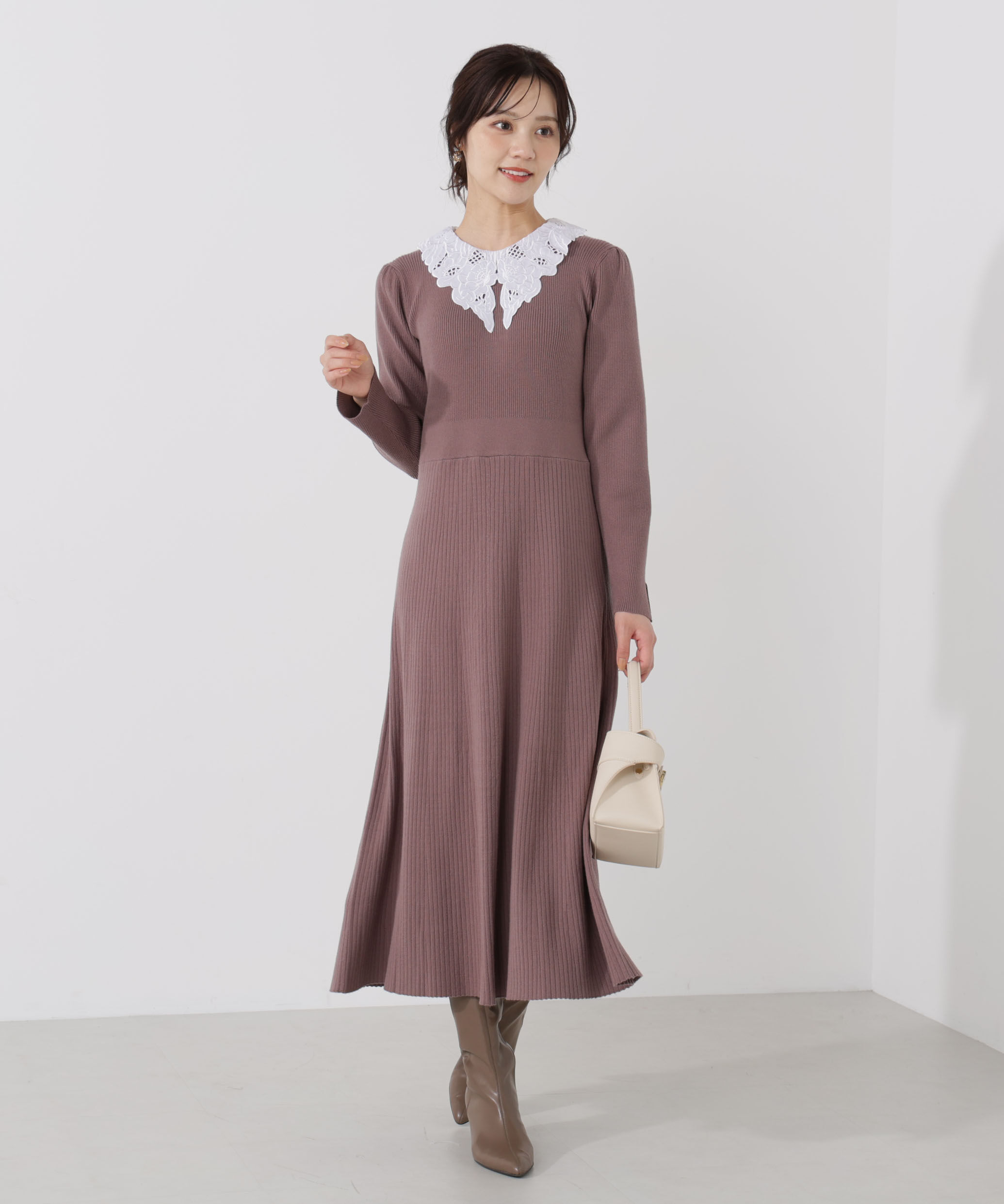 PROPORTION BODY DRESSING「レース襟付きニットワンピース」|ワンピース|