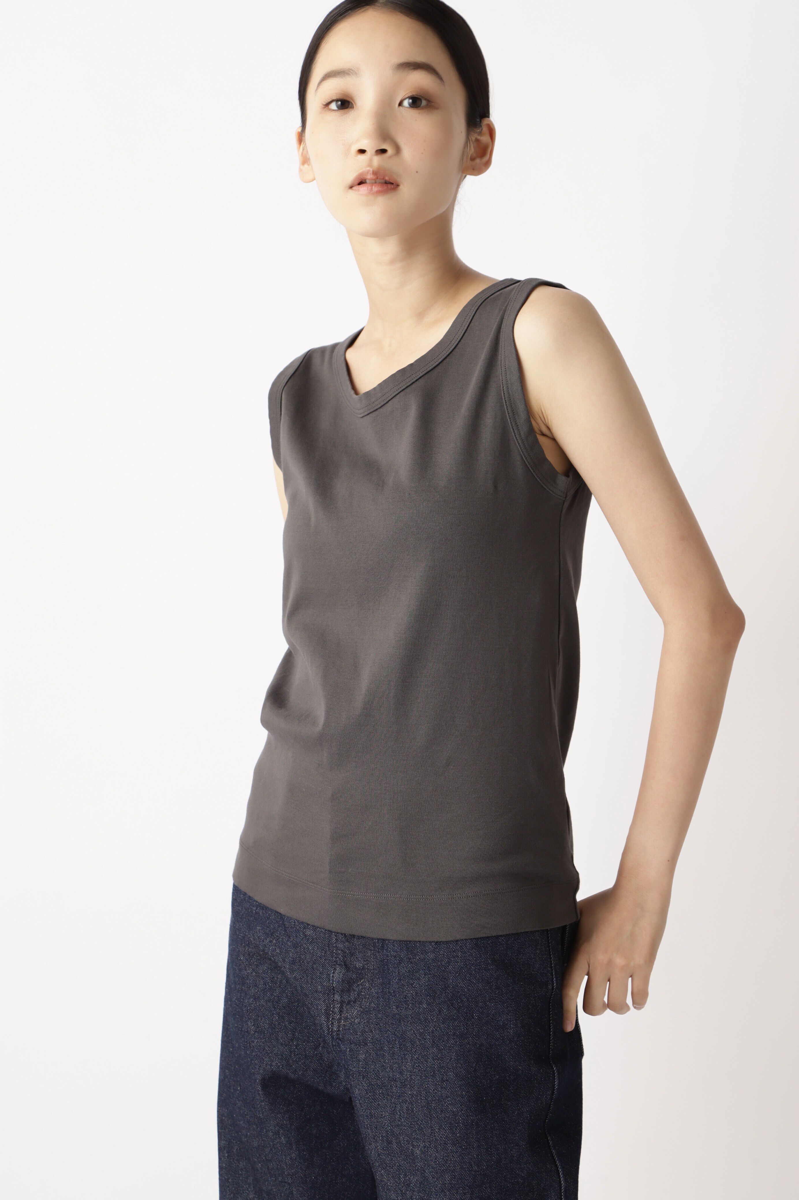  「◆オーガニックコットンベアテレコタンクトップ」|Tシャツ・カットソー|チャコール1