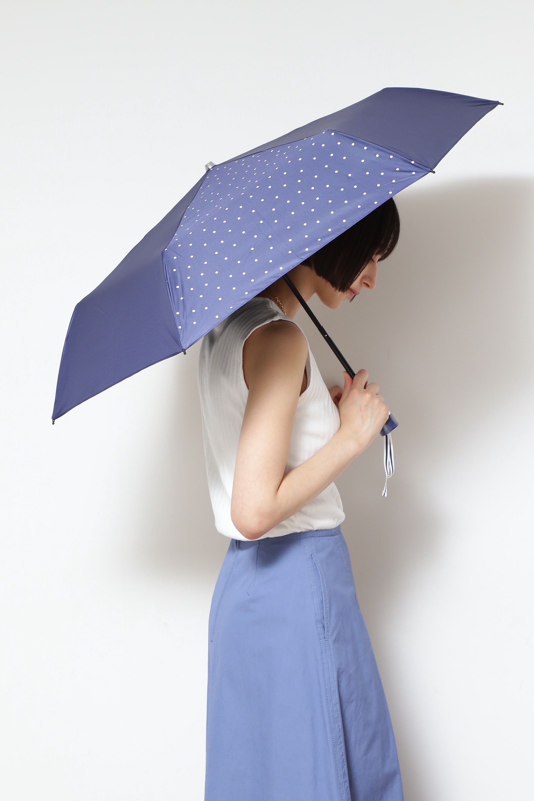  「晴雨兼用折り畳み傘」|傘|ネイビー&times;ド  3