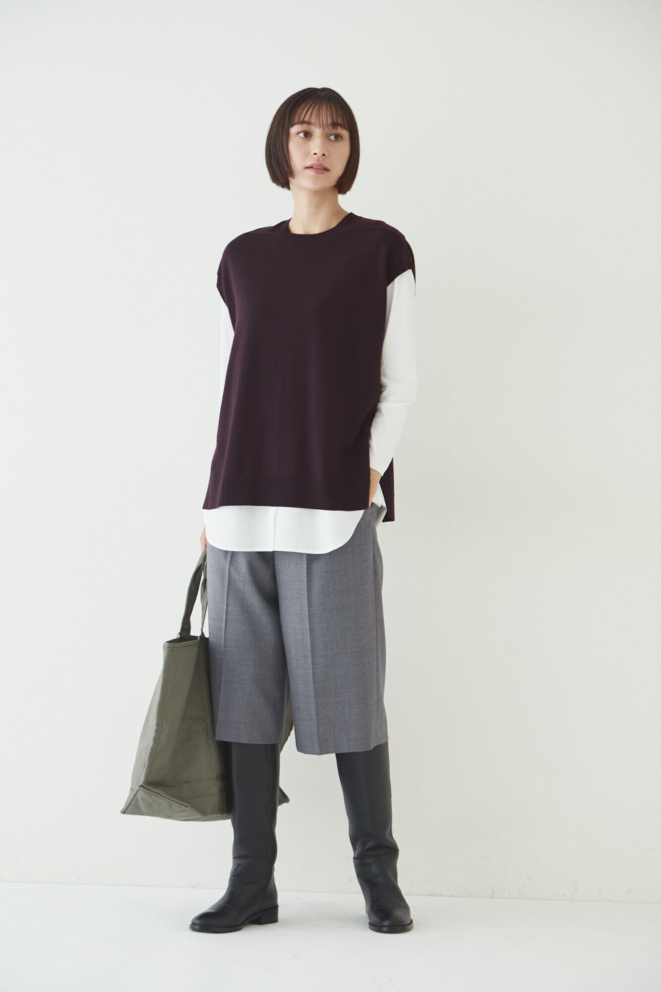  「◆布帛ドッキングクルーネックカットソー」|Tシャツ・カットソー|