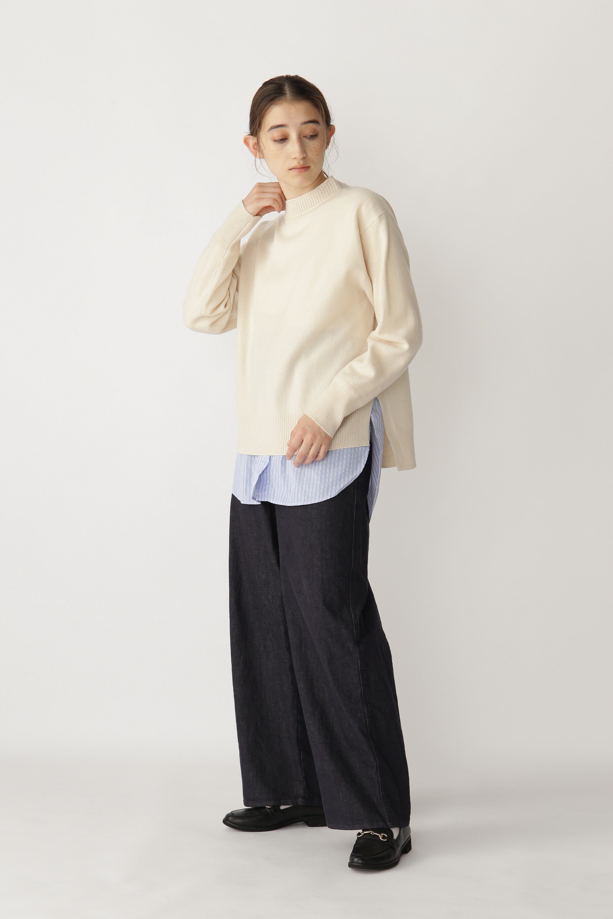  「◆布帛ドッキングクルーネックカットソー」|Tシャツ・カットソー|