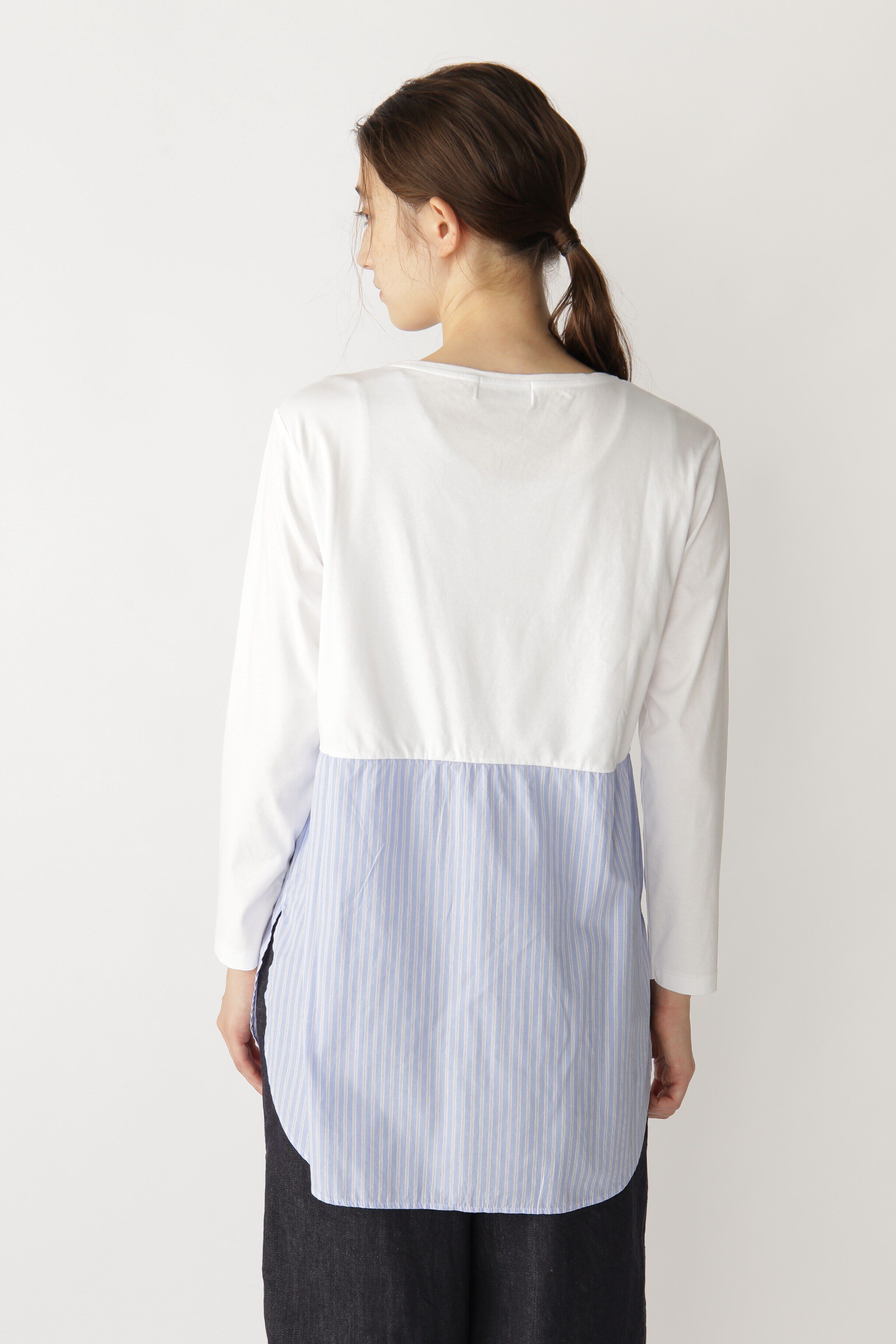  「◆布帛ドッキングクルーネックカットソー」|Tシャツ・カットソー|