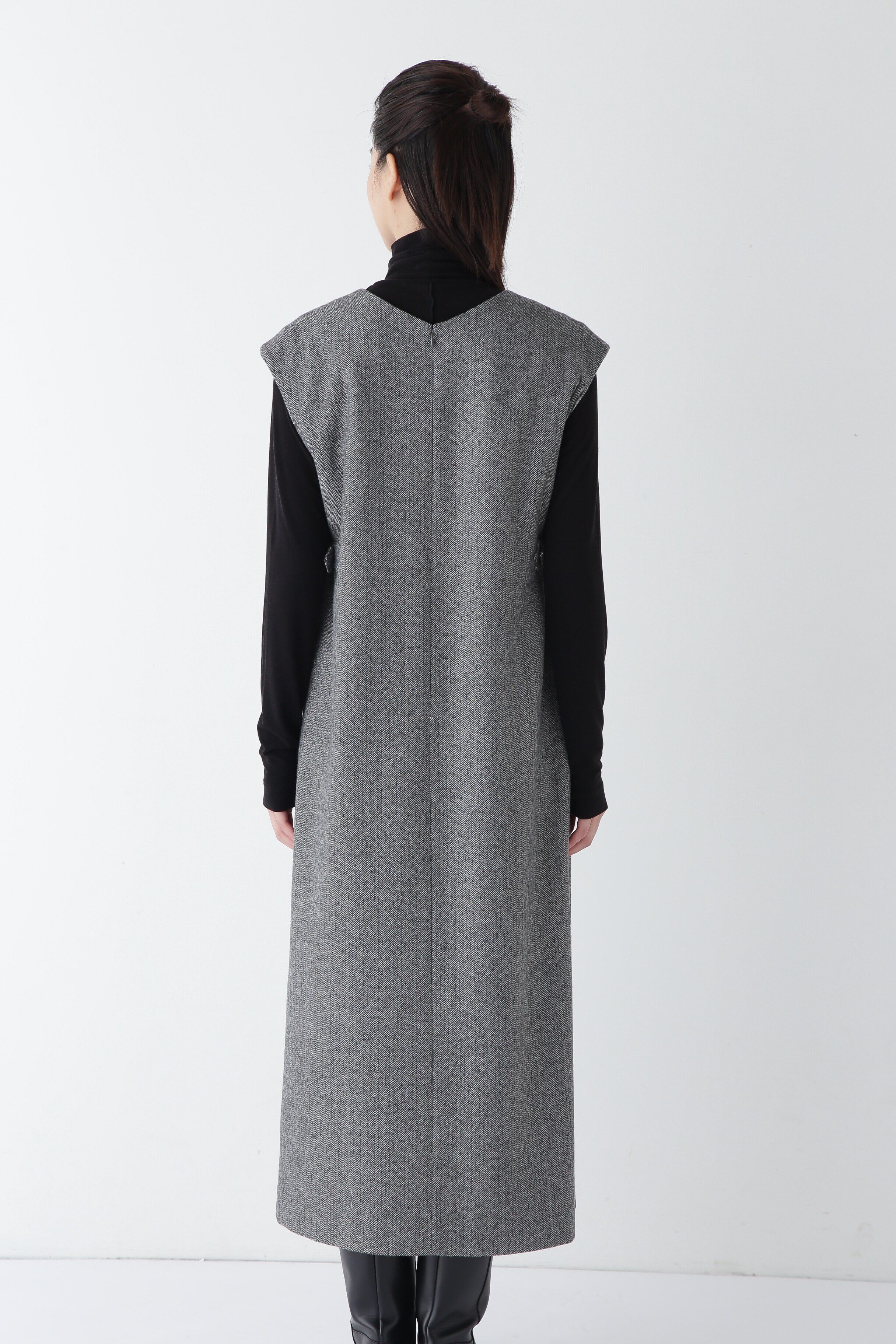  「◆ヘリンボーンツィードＶネックノースリーブワンピース」|ワンピース|