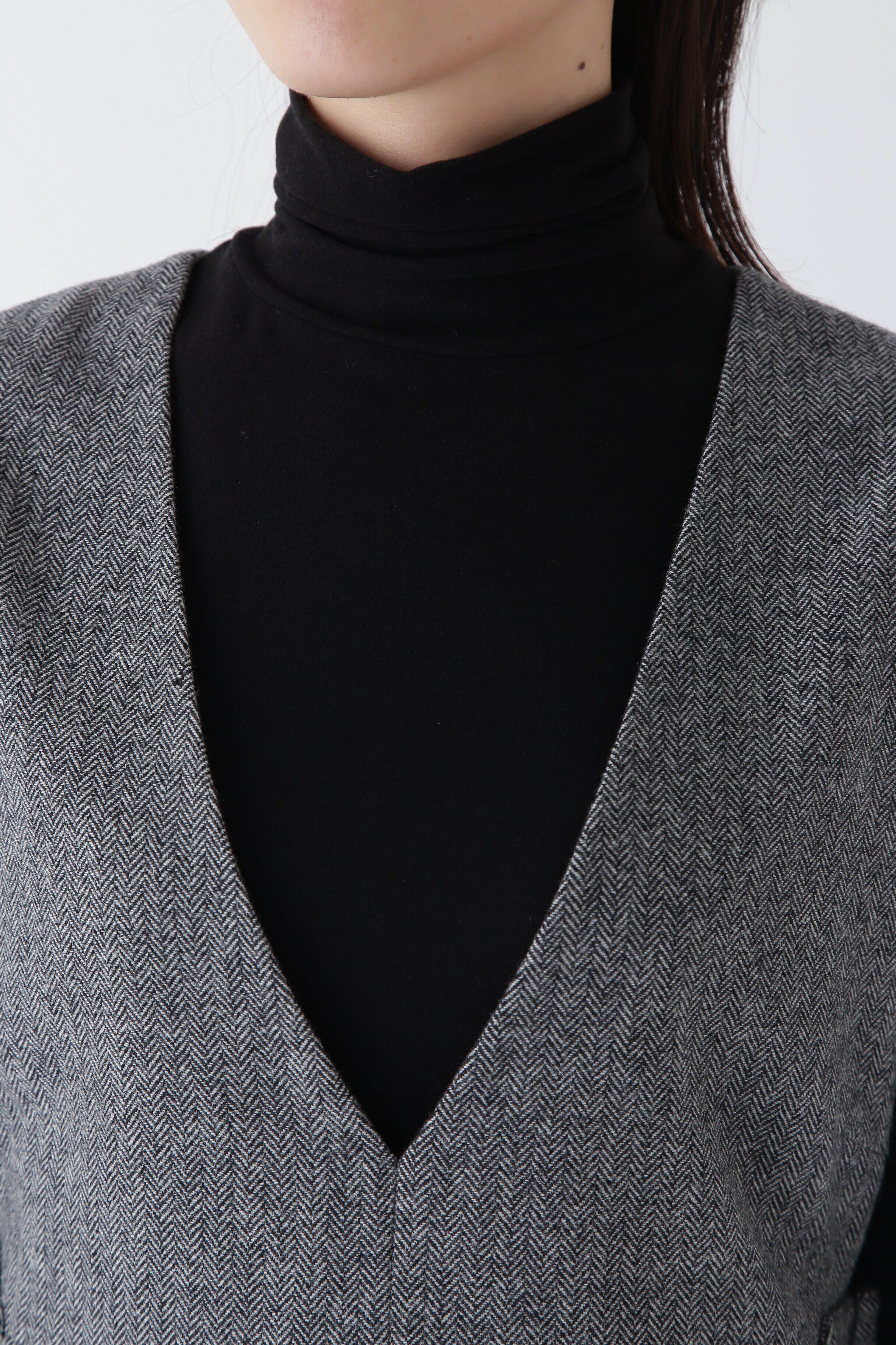  「◆ヘリンボーンツィードＶネックノースリーブワンピース」|ワンピース|