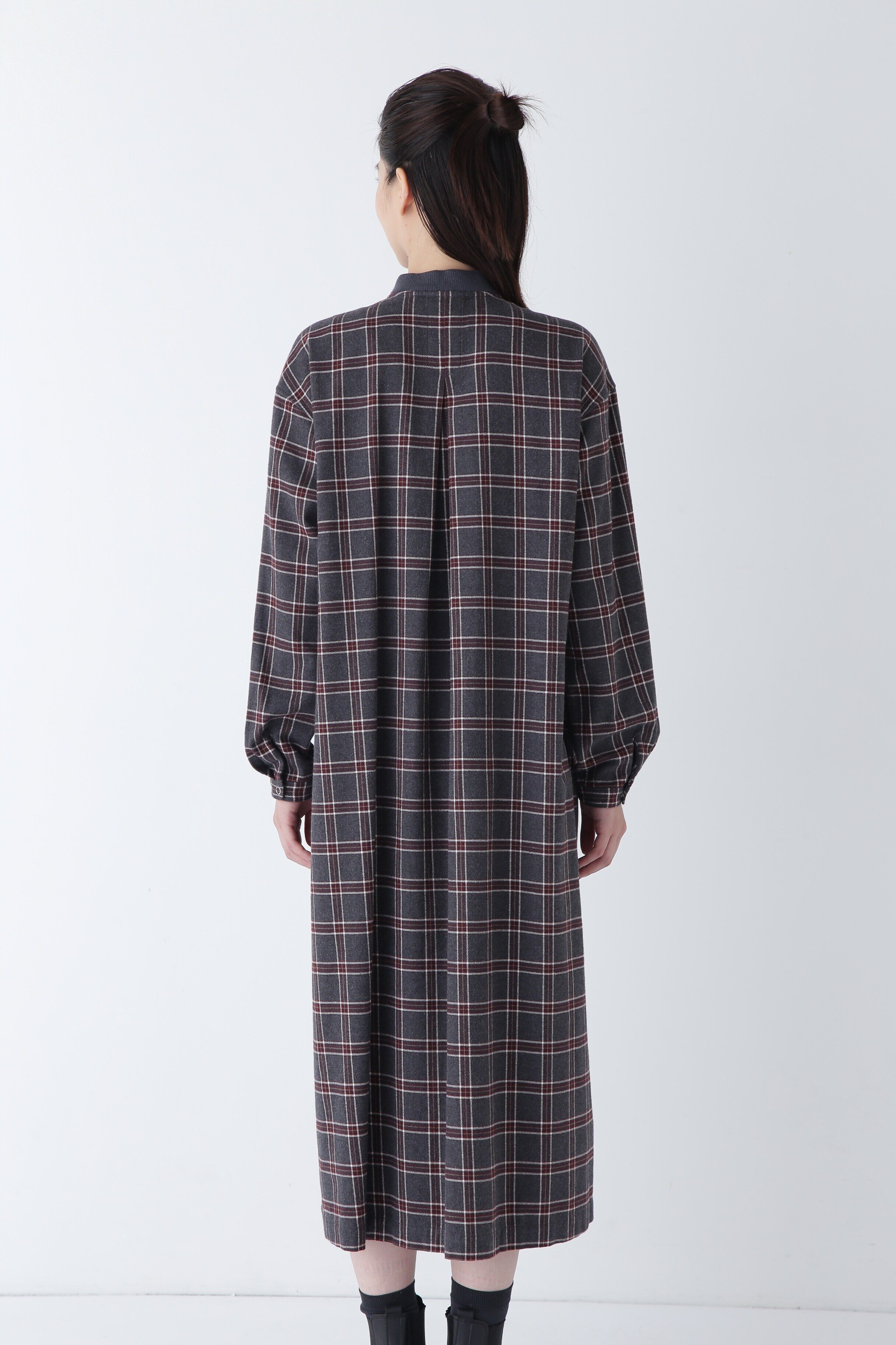  「◆コットン起毛チェックリブカラーシャツワンピース」|ワンピース|