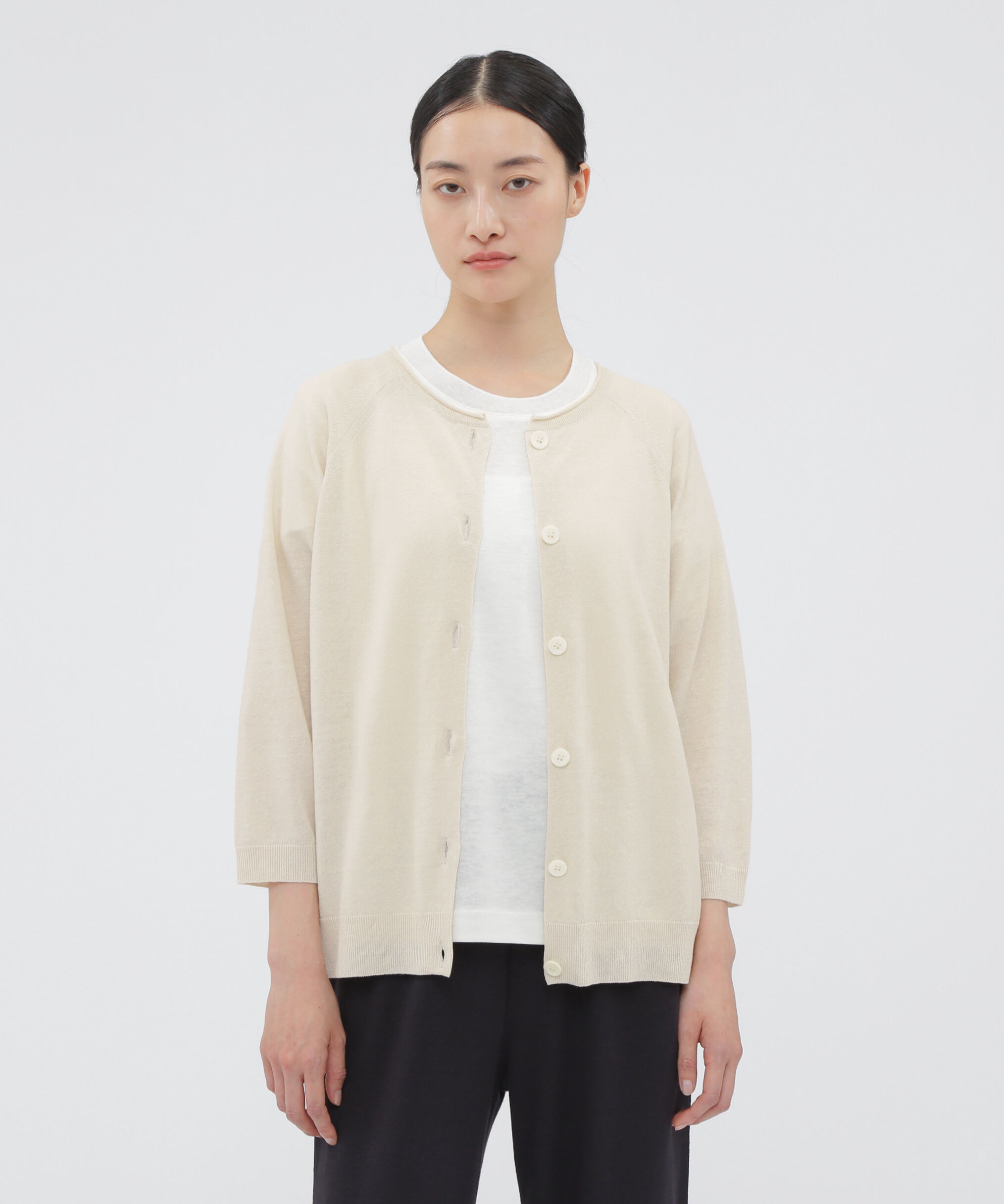 MARGARET HOWELL HOUSEHOLDGOODS「FINE LINEN COTTON KNITWEAR」|カーディガン|LIGHT BEIGE1