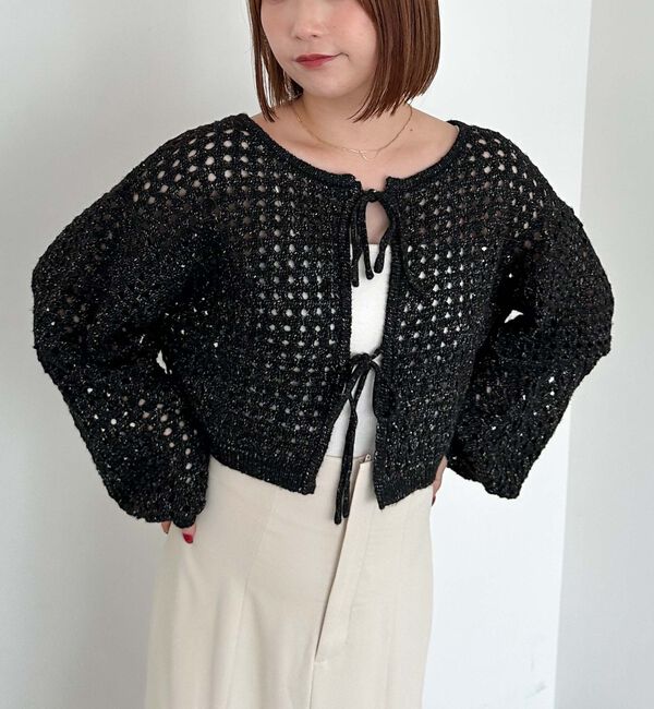 archives「メッシュケーブルネップニット」|カーディガン|BLACK