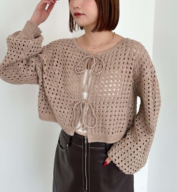 archives「メッシュケーブルネップニット」|カーディガン|BEIGE