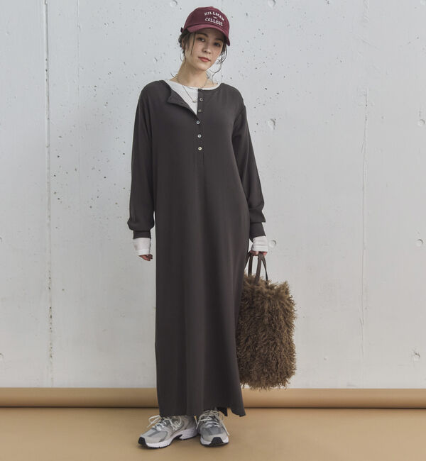 Doux archives「２ＷＡＹヘンリーネックリブワンピース」|ワンピース|CHARCOAL GRAY
