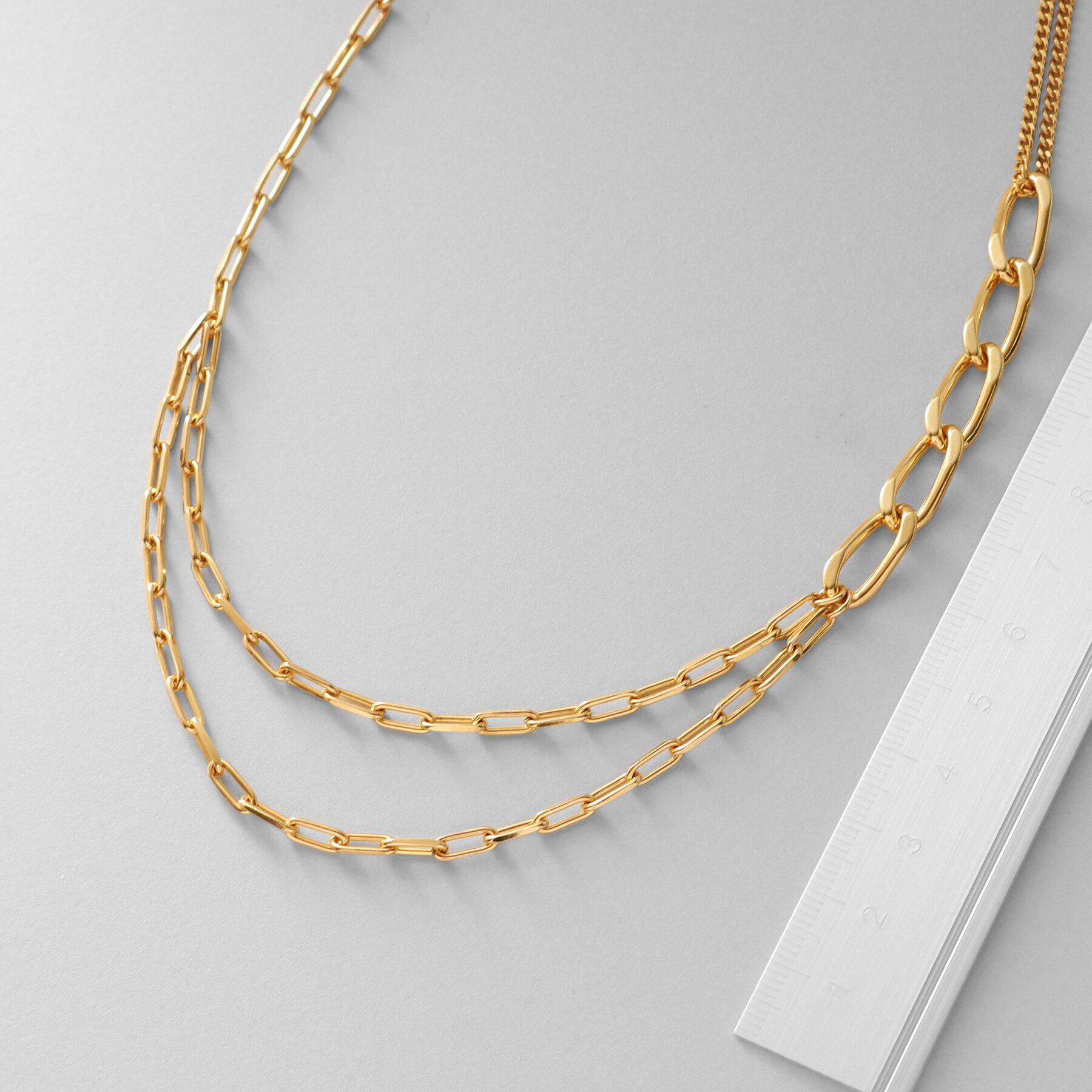 COCOSHNIK ONKITSCH「シルバー ミックスチェーン アシンメトリードレープネックレス GP」|ネックレス|