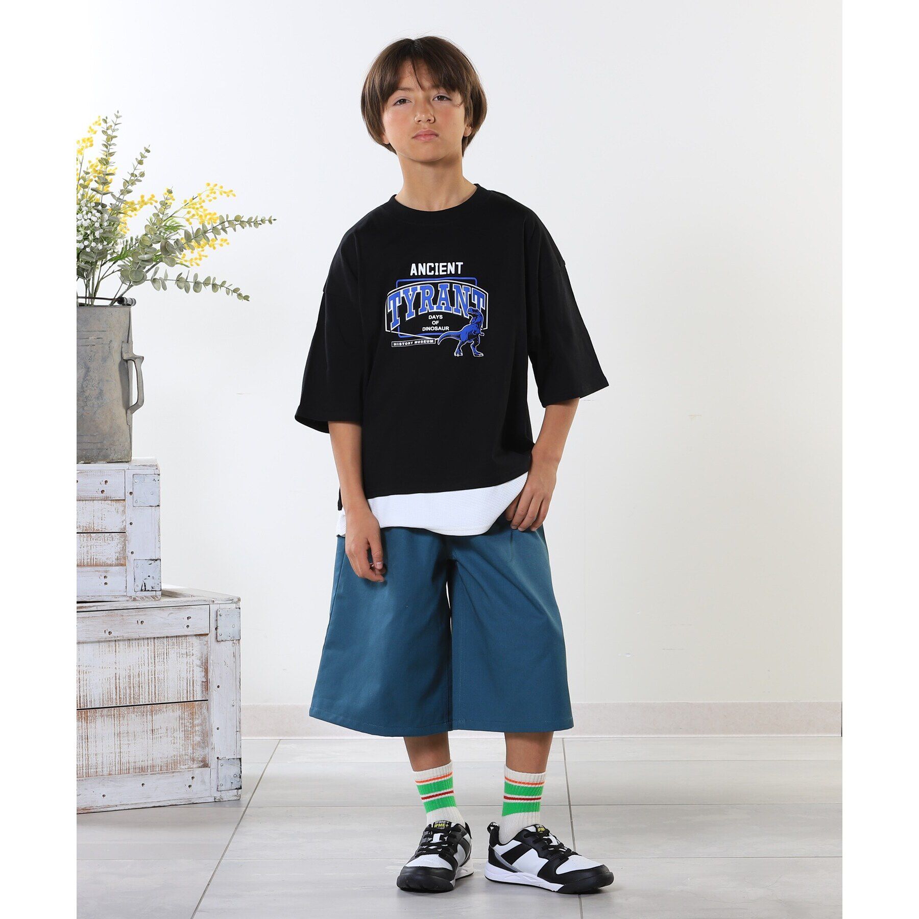 SHOO･LA･RUE「【100-150cm】アソートプリント裾レイヤード五分袖Tシャツ」|Tシャツ・カットソー|