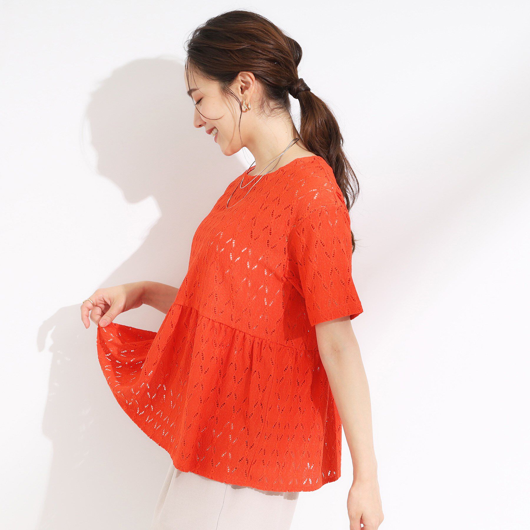 SHOO･LA･RUE「【S-LL】インせず決まる レースペプラムトップス」|Tシャツ・カットソー|