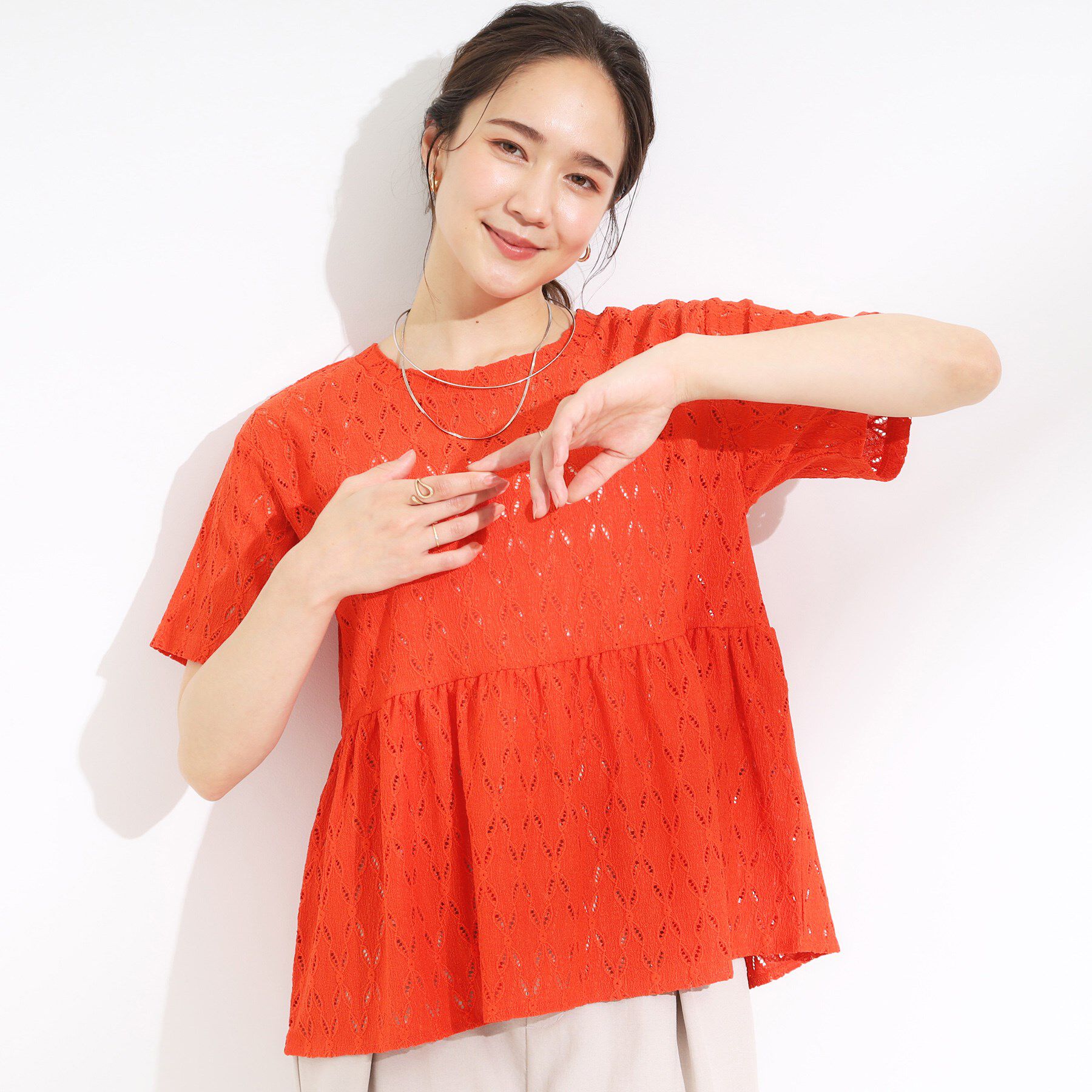 SHOO･LA･RUE「【S-LL】インせず決まる レースペプラムトップス」|Tシャツ・カットソー|