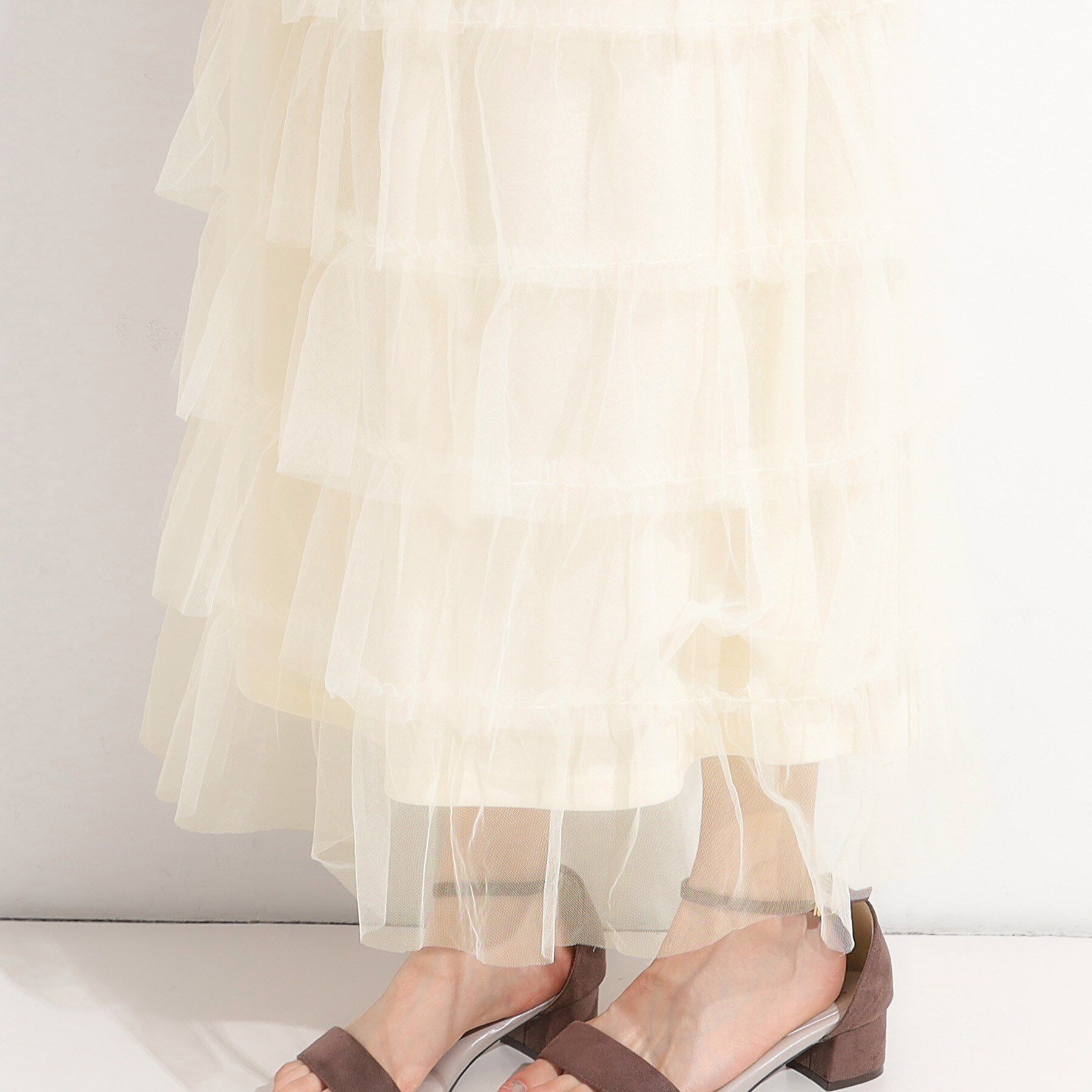 SHOO･LA･RUE「【2点セット/S-LL】コーデの主役になる チュールティアードスカート」|スカート|