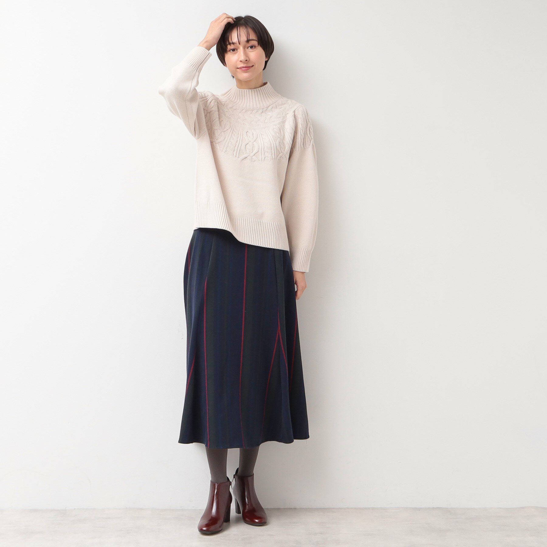 Dessin「【洗える】起毛チェック柄切替フレアースカート（XS～L）」|スカート|