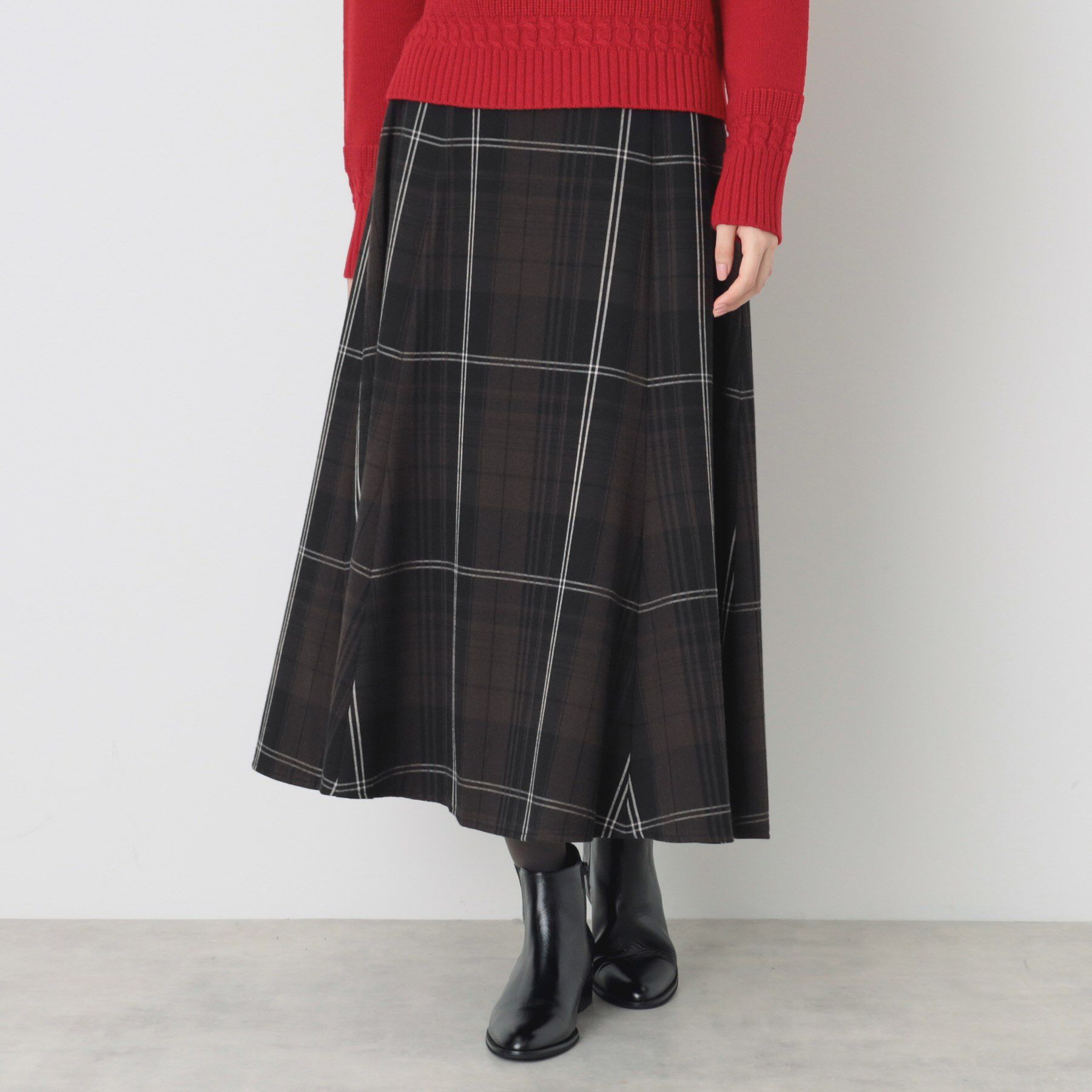 Dessin「【洗える】起毛チェック柄切替フレアースカート（XS～L）」|スカート|ピンク(271)