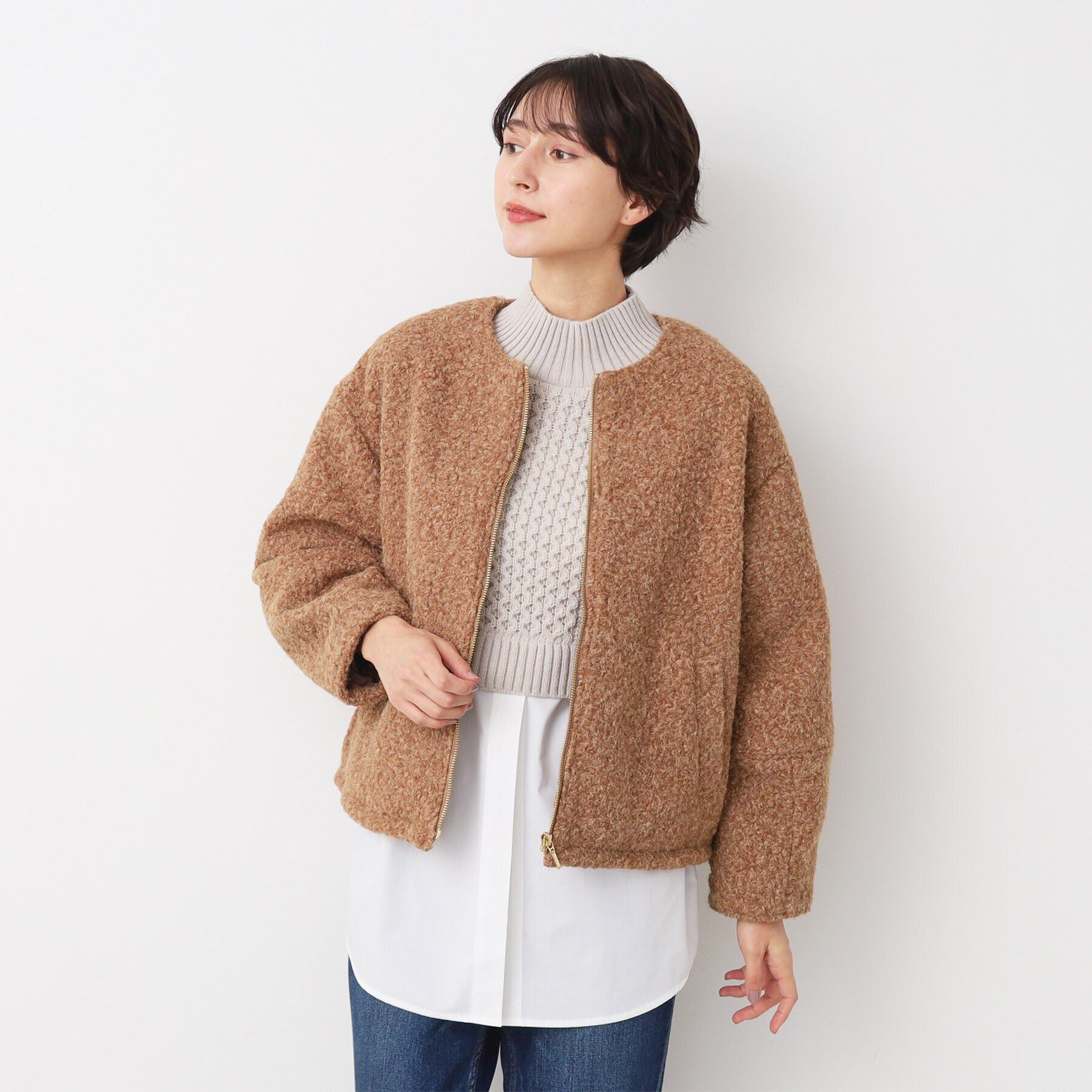 Dessin「フライス編みナッピングブルゾン」|ブルゾン・スタジャン|キャメルブラウン(0