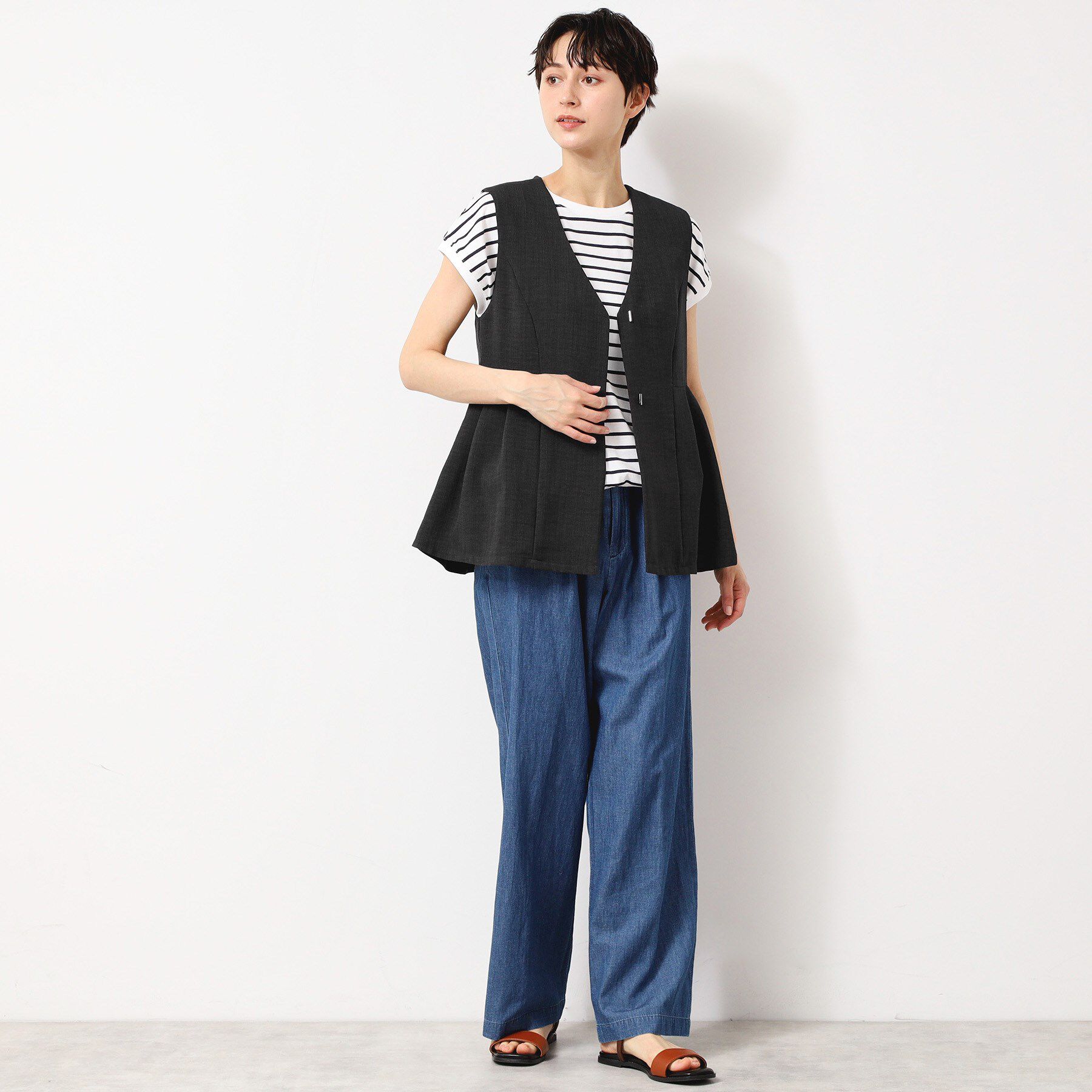 Dessin「【洗える】ソフトペプラムベスト」|ベスト・ジレ|