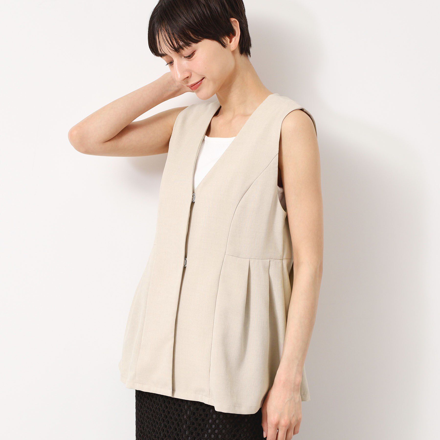 Dessin「【洗える】ソフトペプラムベスト」|ベスト・ジレ|グレージュ(050)
