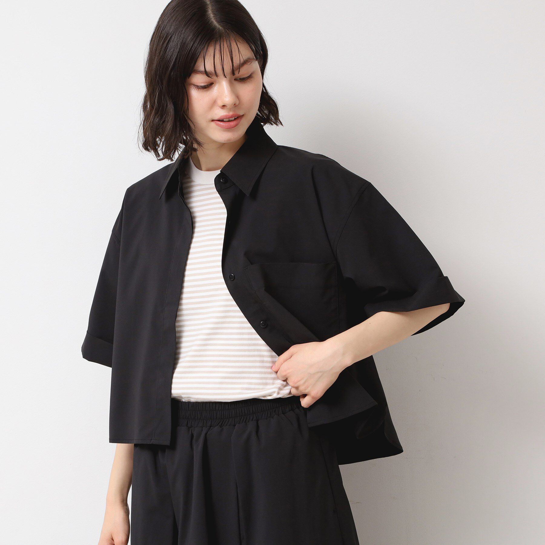 Dessin「【撥水・セットアップ可能・洗える】ナイロンクロップド丈シャツ」|シャツ・ブラウス|