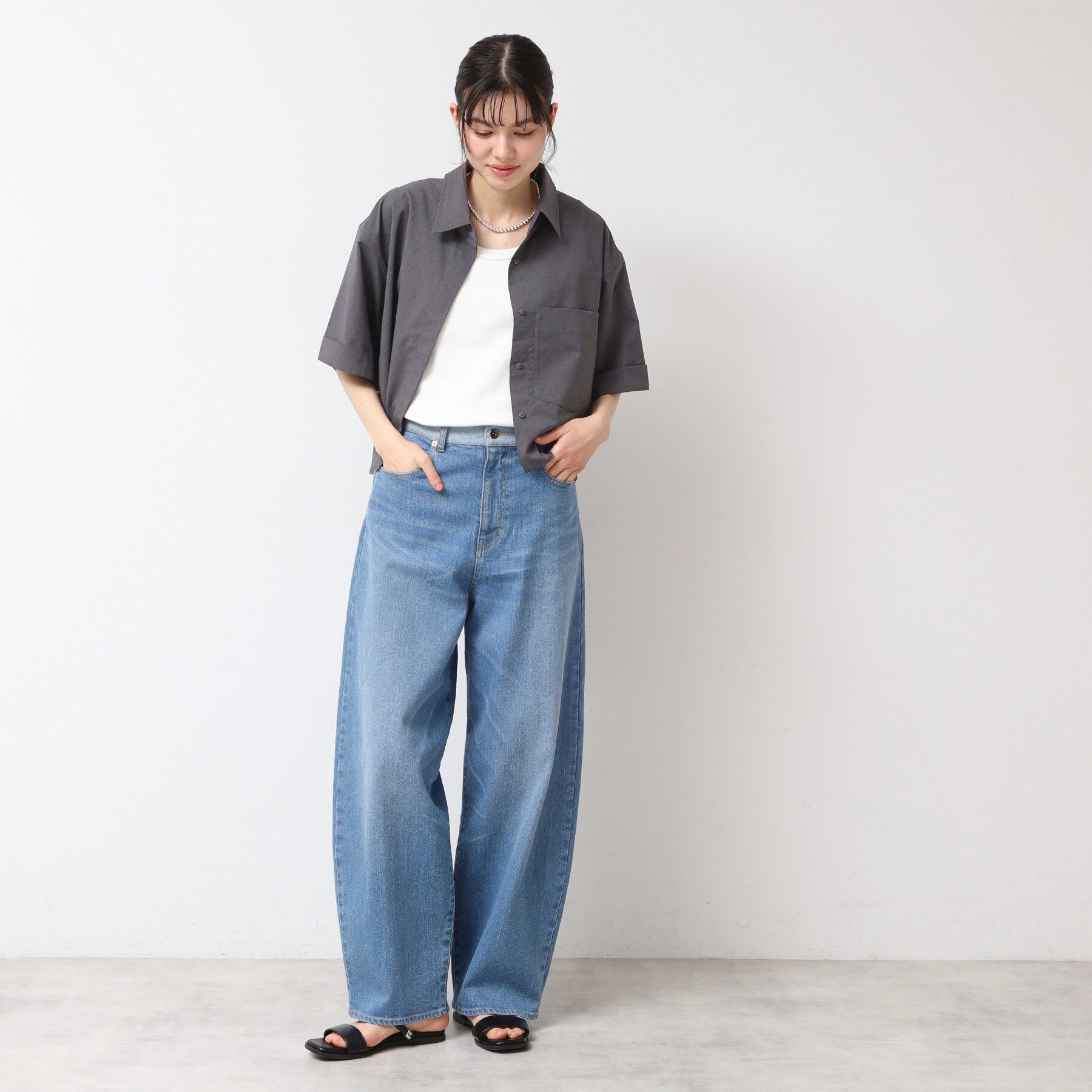 Dessin「【撥水・セットアップ可能・洗える】ナイロンクロップド丈シャツ」|シャツ・ブラウス|