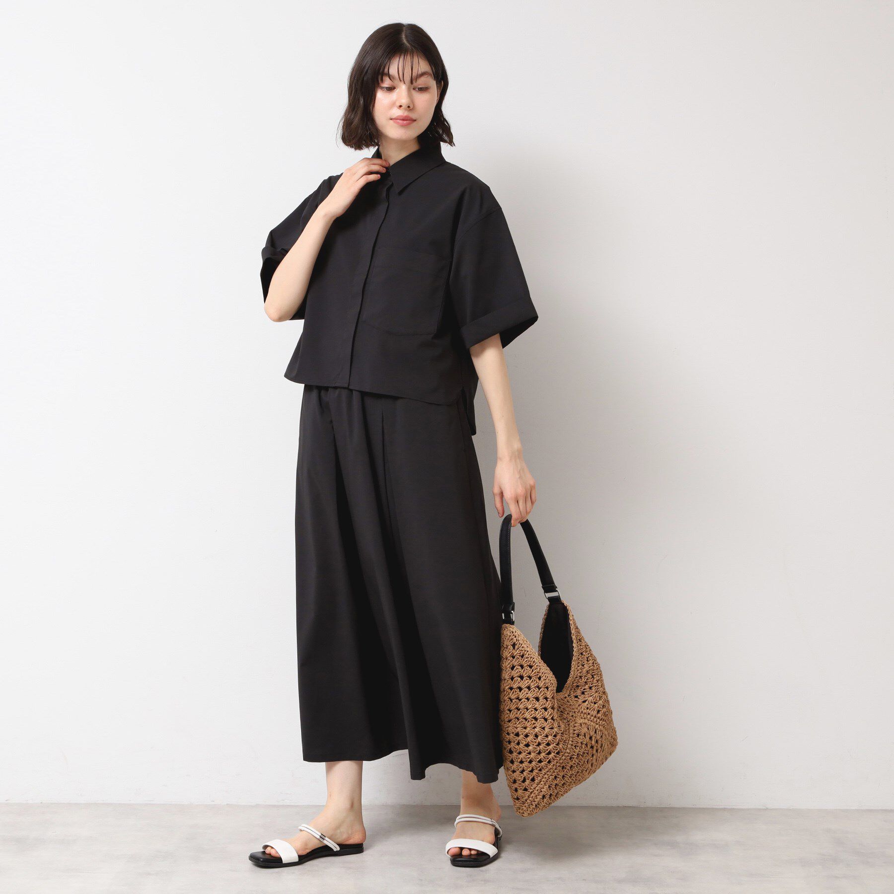 Dessin「【撥水・セットアップ可能・洗える】ナイロンクロップド丈シャツ」|シャツ・ブラウス|