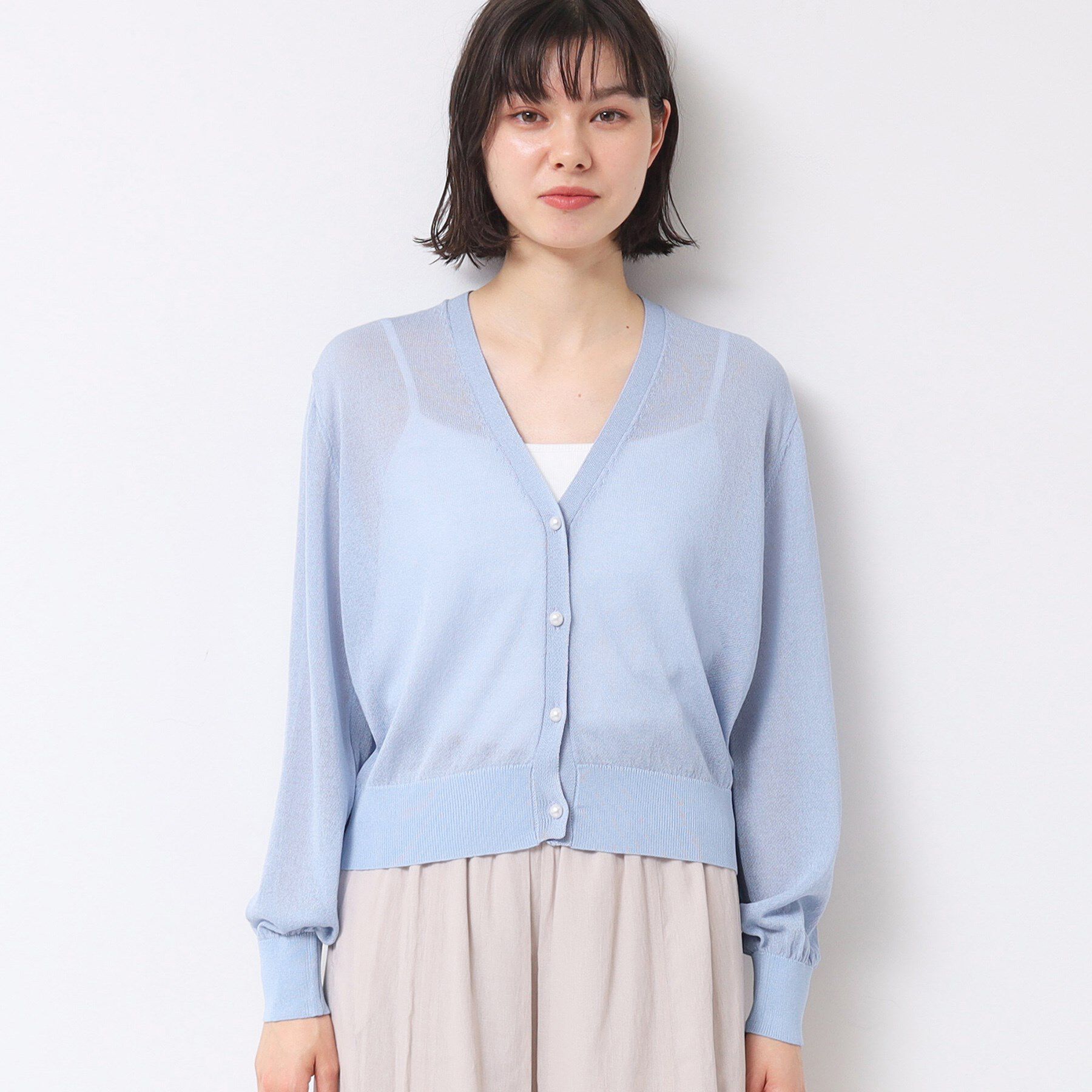 Dessin「【UVカット・洗える】パール調ボタンシアーカーディガン」|カーディガン|