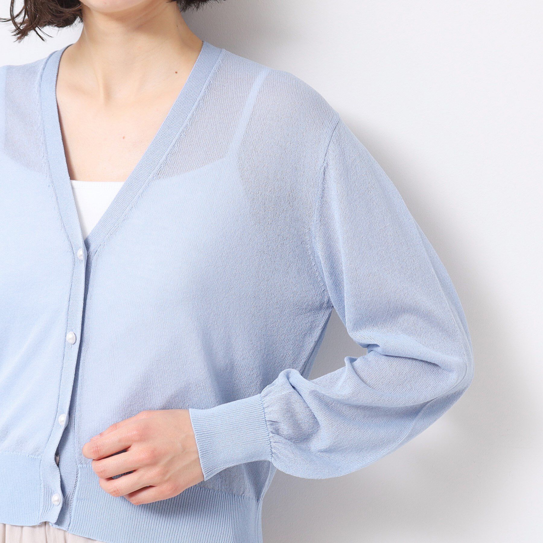 Dessin「【UVカット・洗える】パール調ボタンシアーカーディガン」|カーディガン|