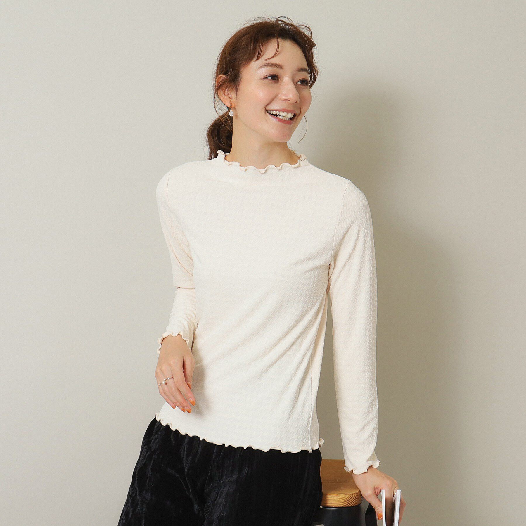 ITS&rsquo;DEMO「【伸縮性あり／レイヤードにも◎／手洗い可】千鳥ジャカードプルオーバー」|Tシャツ・カットソー|