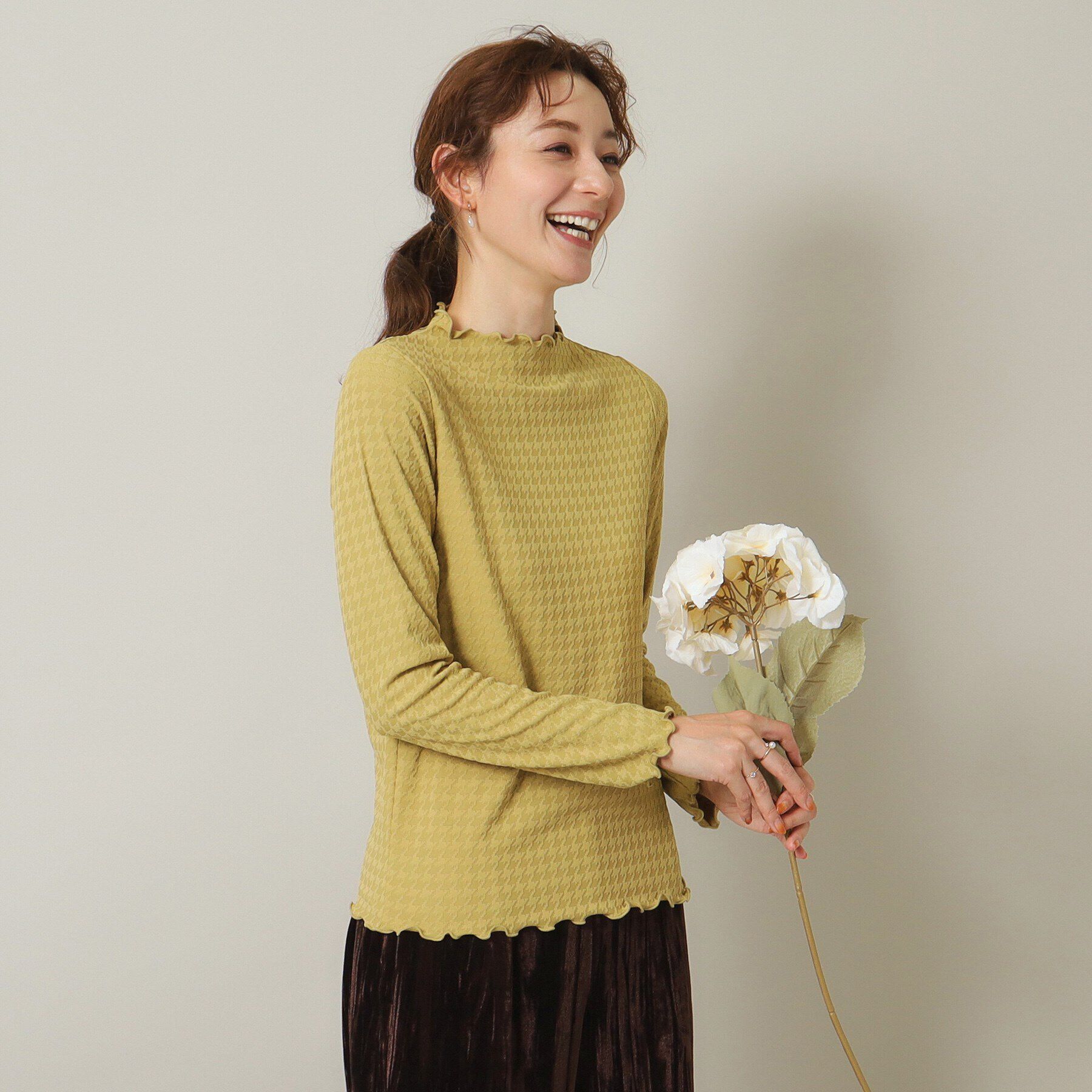 ITS&rsquo;DEMO「【伸縮性あり／レイヤードにも◎／手洗い可】千鳥ジャカードプルオーバー」|Tシャツ・カットソー|