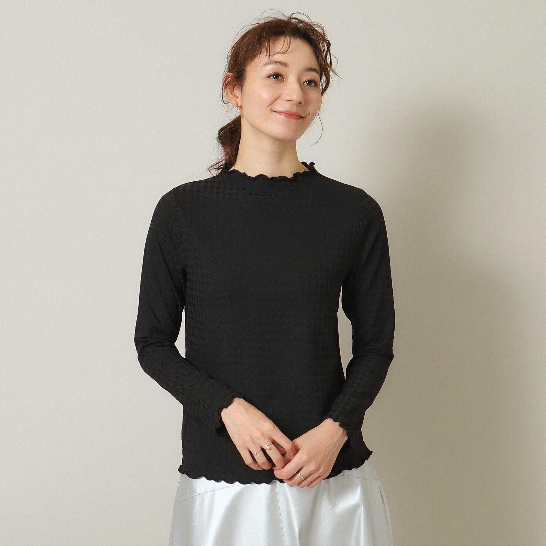 ITS&rsquo;DEMO「【伸縮性あり／レイヤードにも◎／手洗い可】千鳥ジャカードプルオーバー」|Tシャツ・カットソー|ブラック(019)