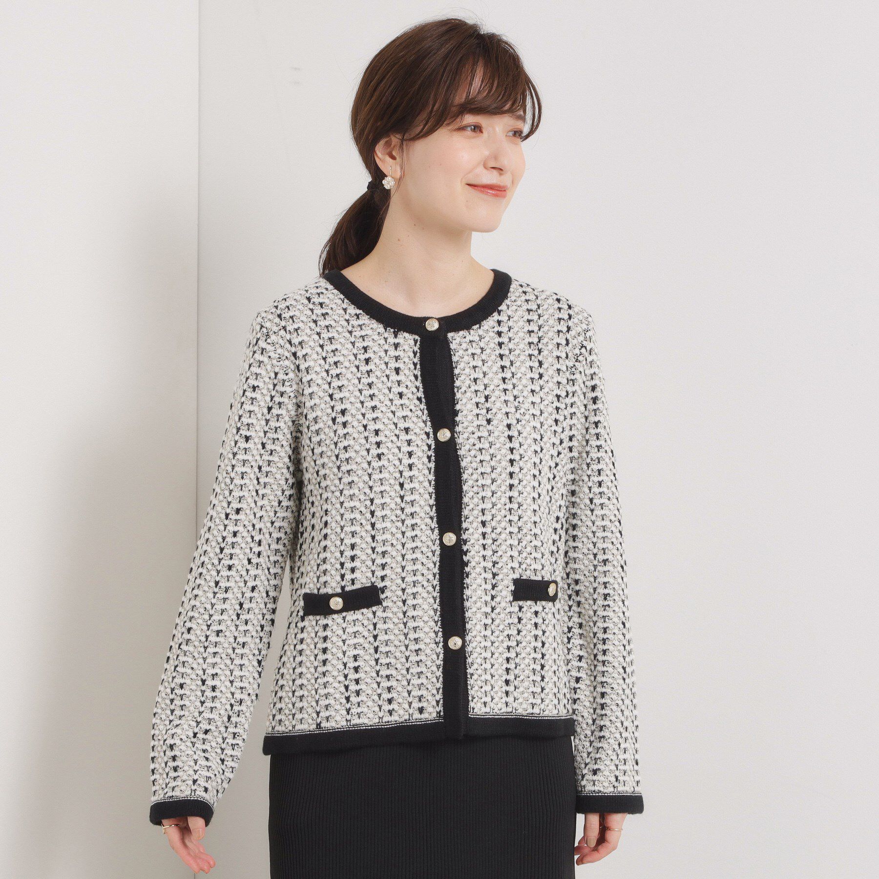 ITS&rsquo;DEMO「【手洗い可】ラメツイードニットジャケット」|ノーカラージャケット|