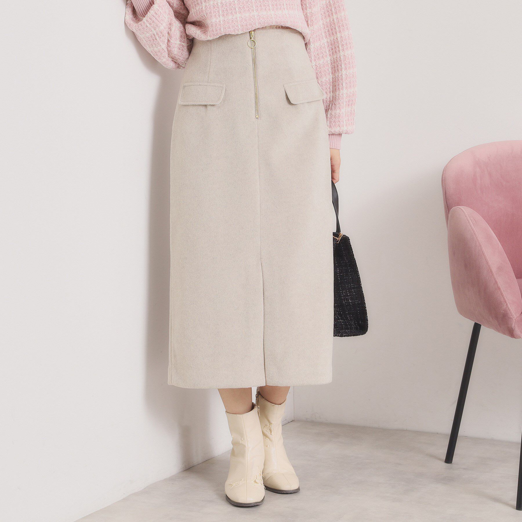 ITS&rsquo;DEMO「【ウエストゴム】シャギーモッサタイトスカート」|スカート|ベージュ(052)
