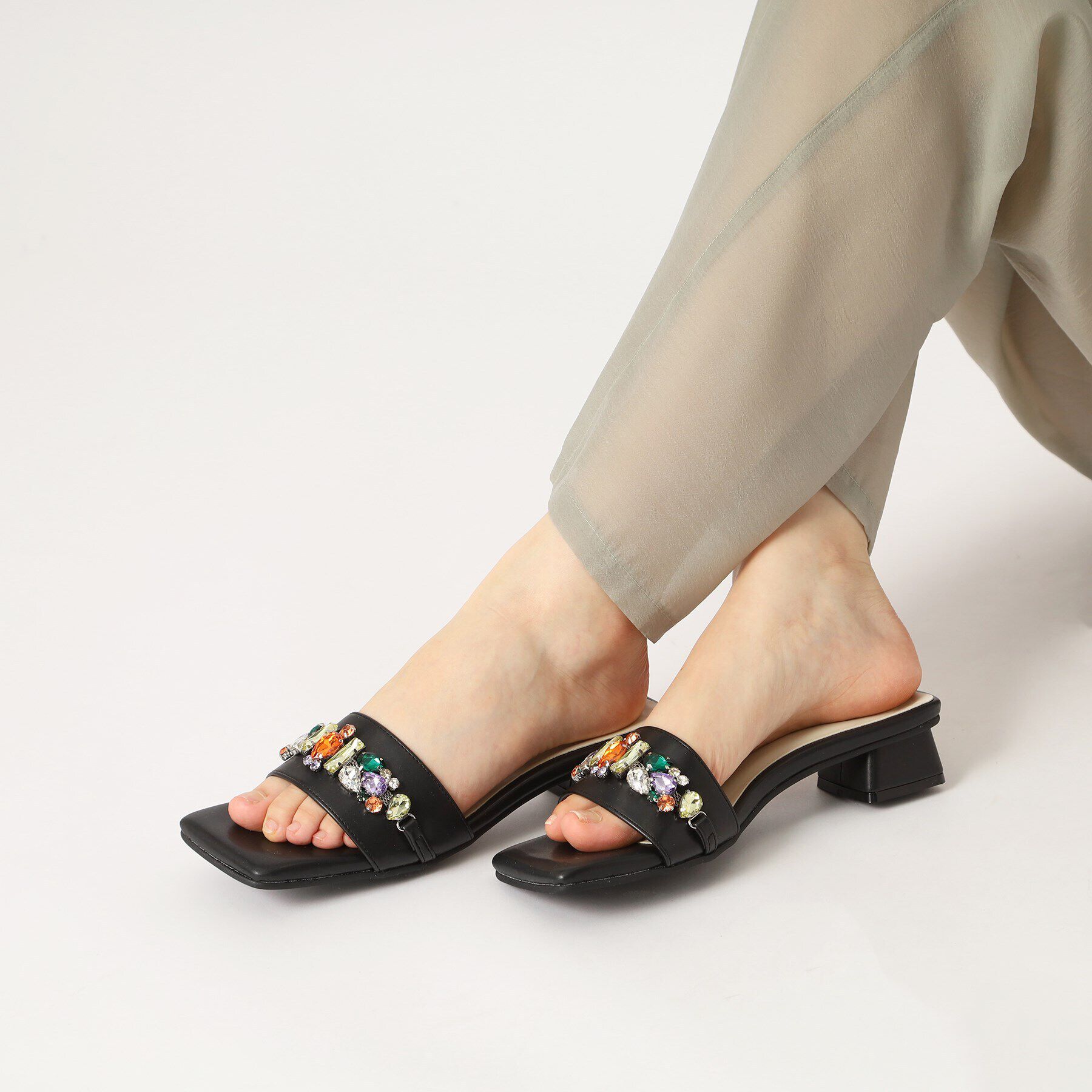 ESPERANZA「ビジューカラフルローヒールミュール」|サンダル|