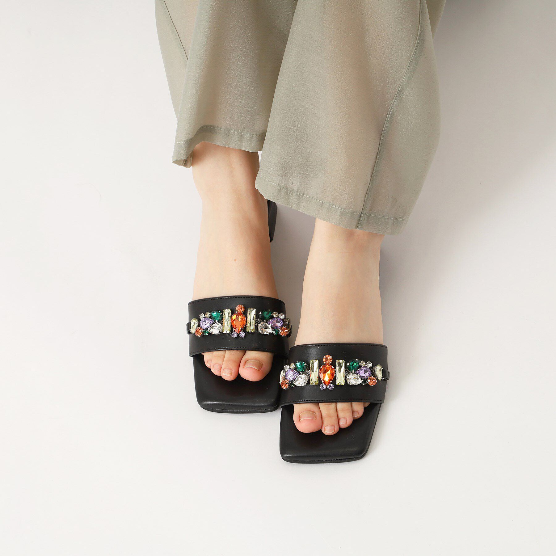 ESPERANZA「ビジューカラフルローヒールミュール」|サンダル|