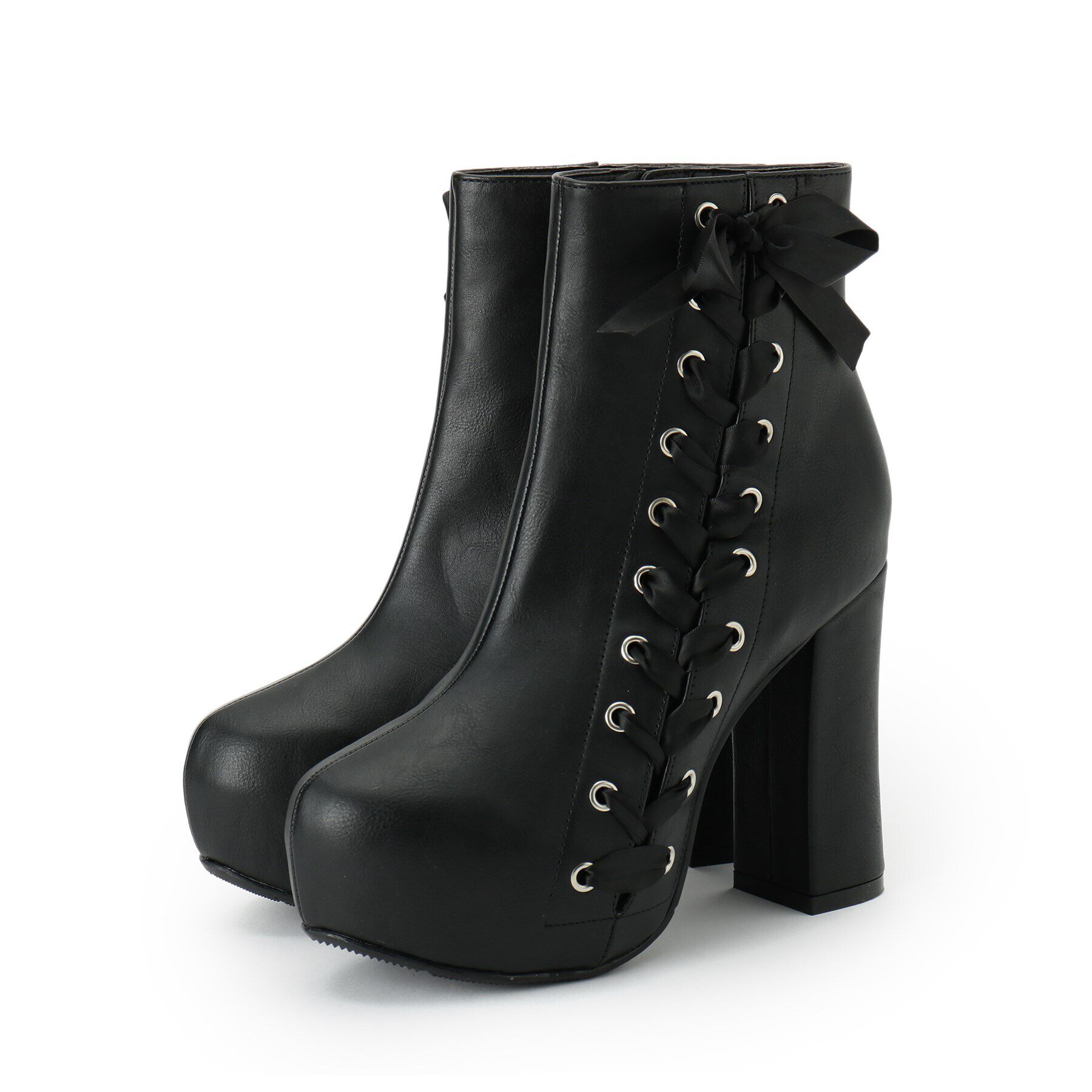 csT&P「サイド編上げ厚底ハイヒールブーツ」|ショートブーツ|ｽﾑｰｽﾌﾞﾗｯｸ(019)