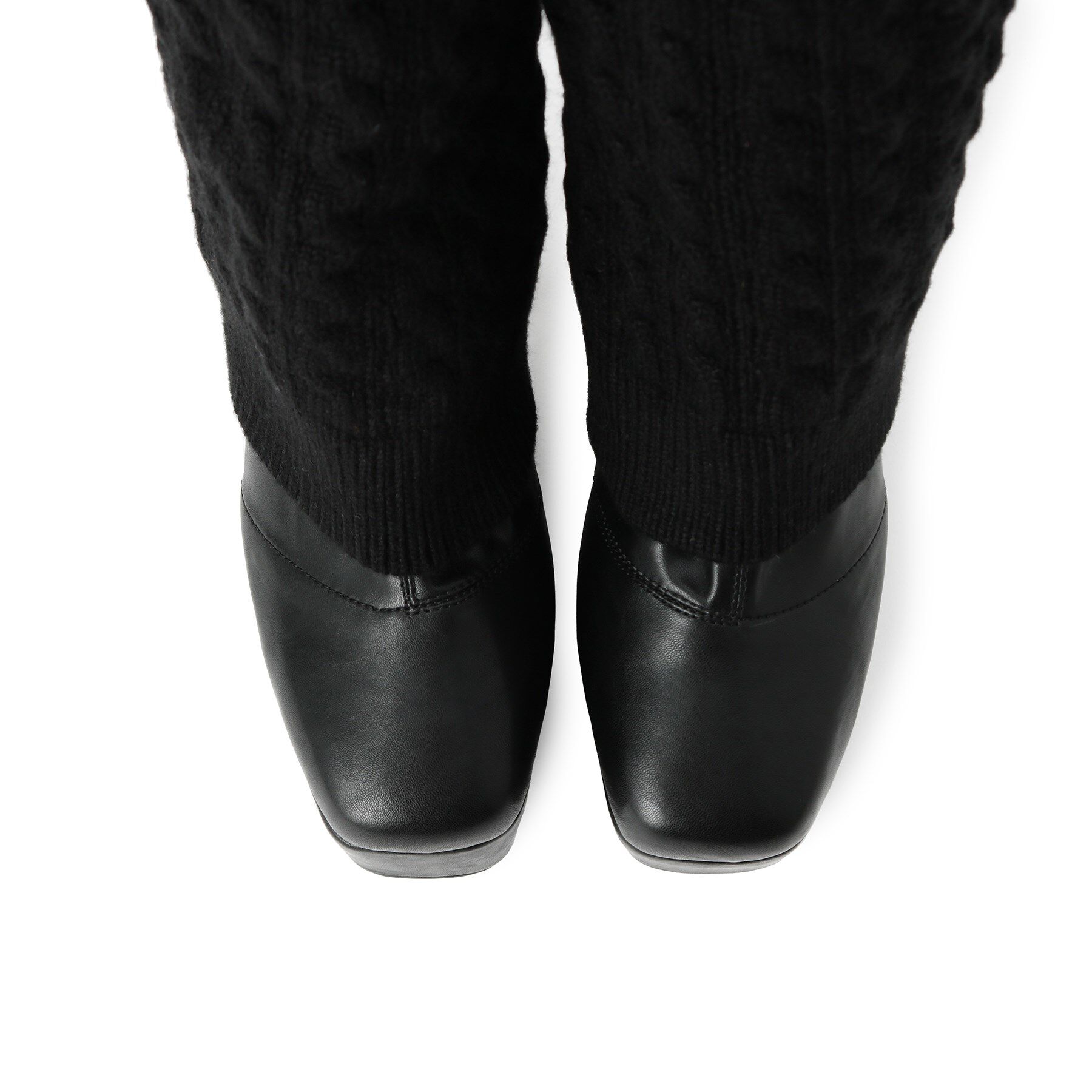 ESPERANZA「【ラク盛り／ロングブーツ】リピーター続出／脚長美脚 スクエアニットカバー付きロングブーツ」|ショートブーツ|