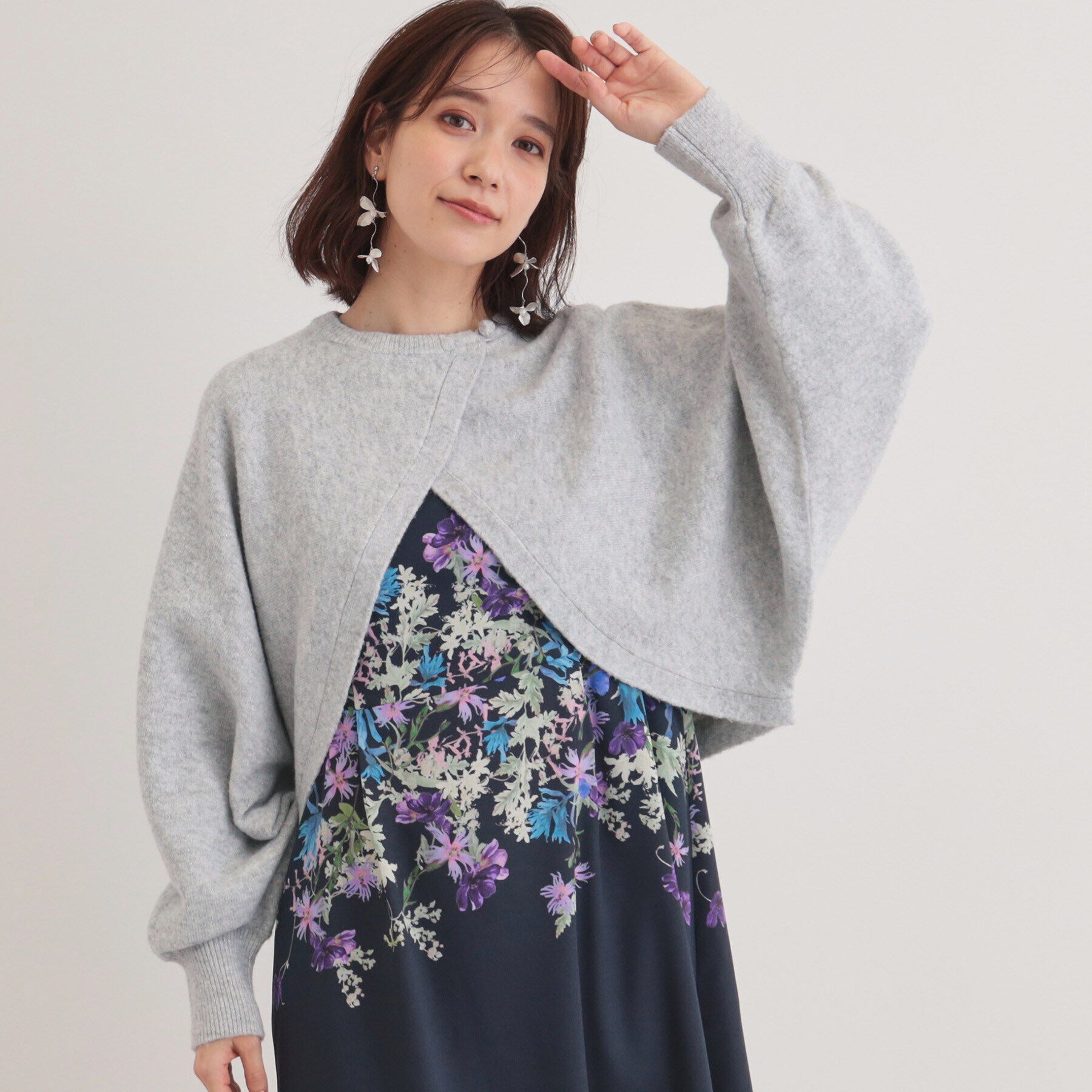 SunaUna「【チャイナパーツ／ラメ入り】ニットボレロ」|カーディガン|ﾗｲﾄｸﾞﾚｰ(011)