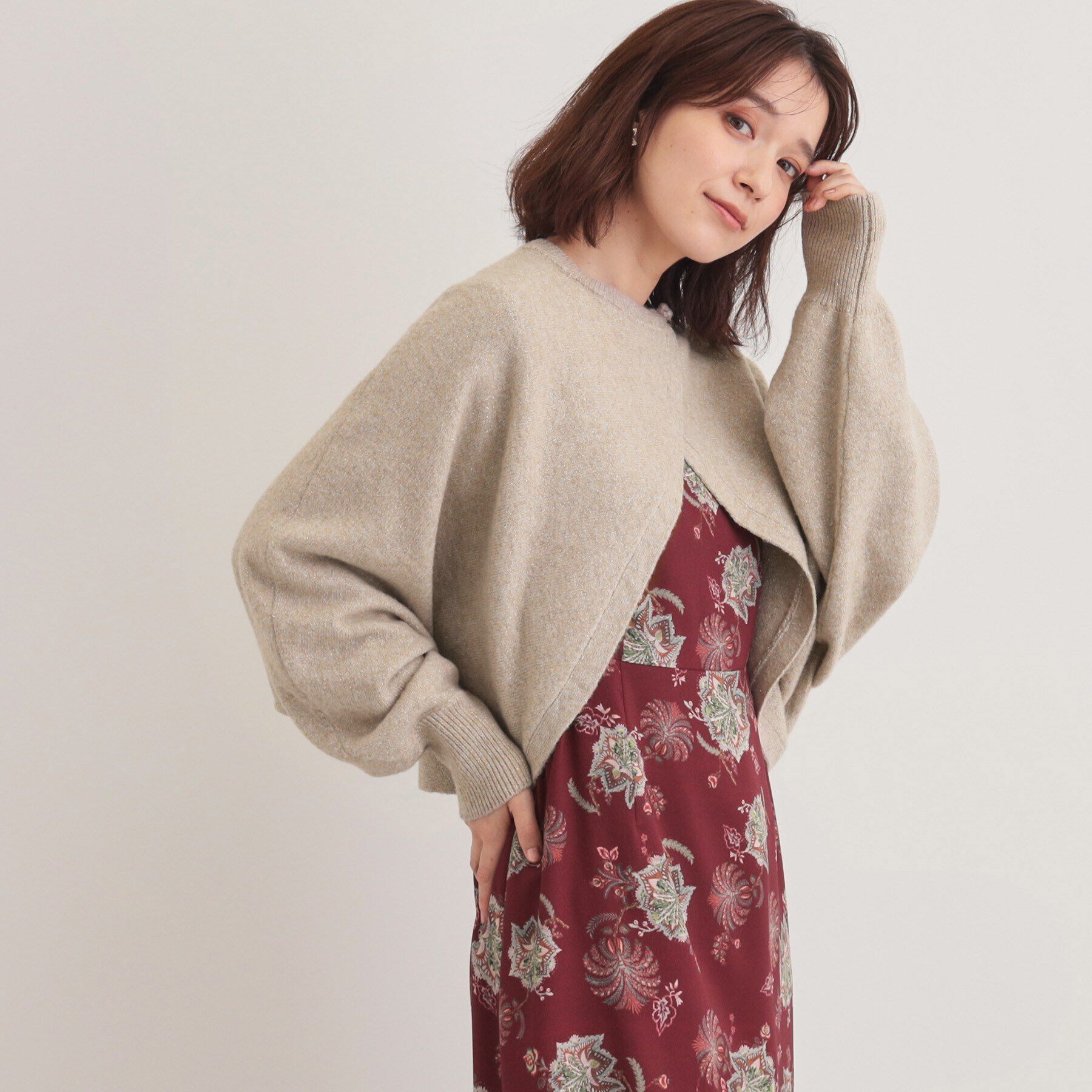 SunaUna「【チャイナパーツ／ラメ入り】ニットボレロ」|カーディガン|