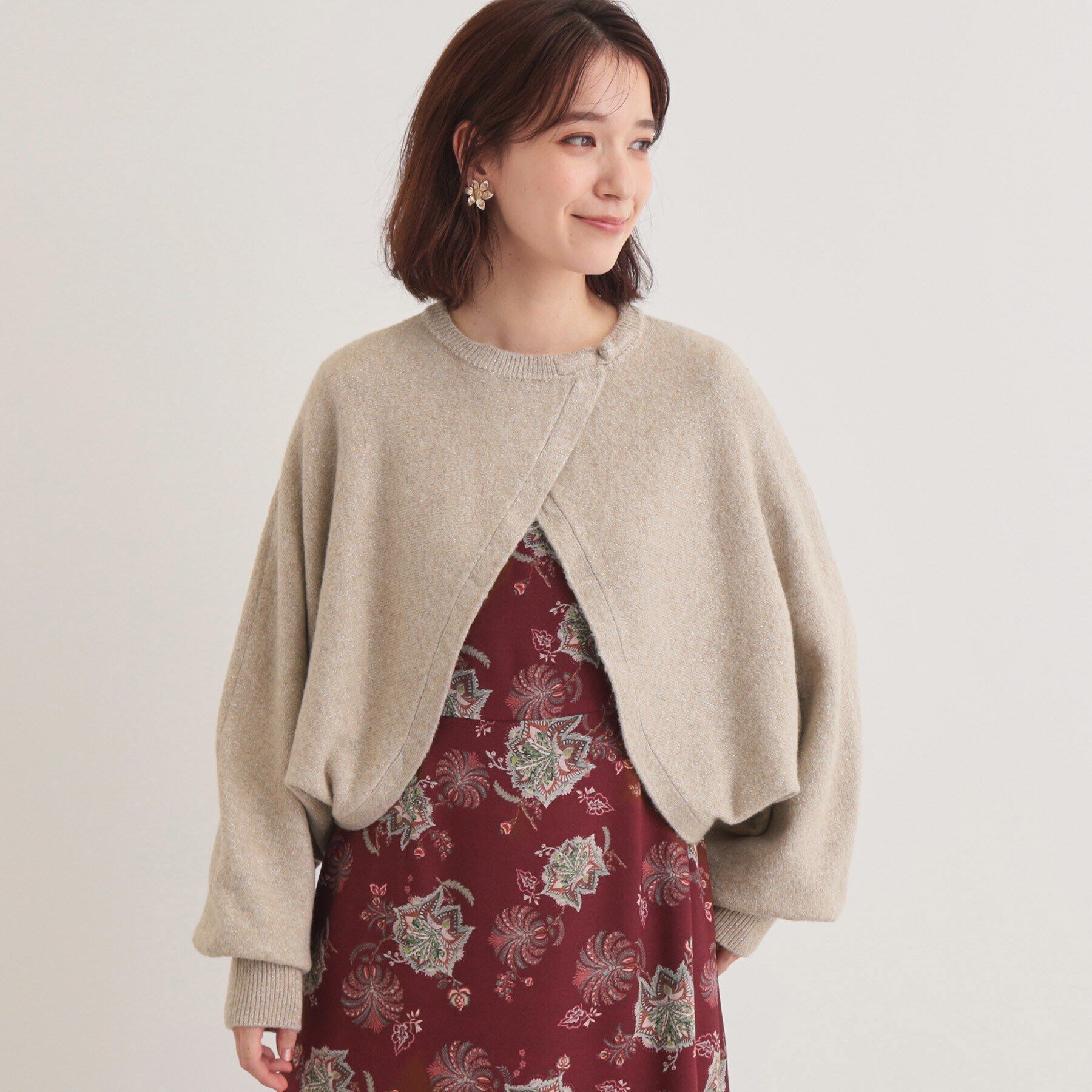 SunaUna「【チャイナパーツ／ラメ入り】ニットボレロ」|カーディガン|