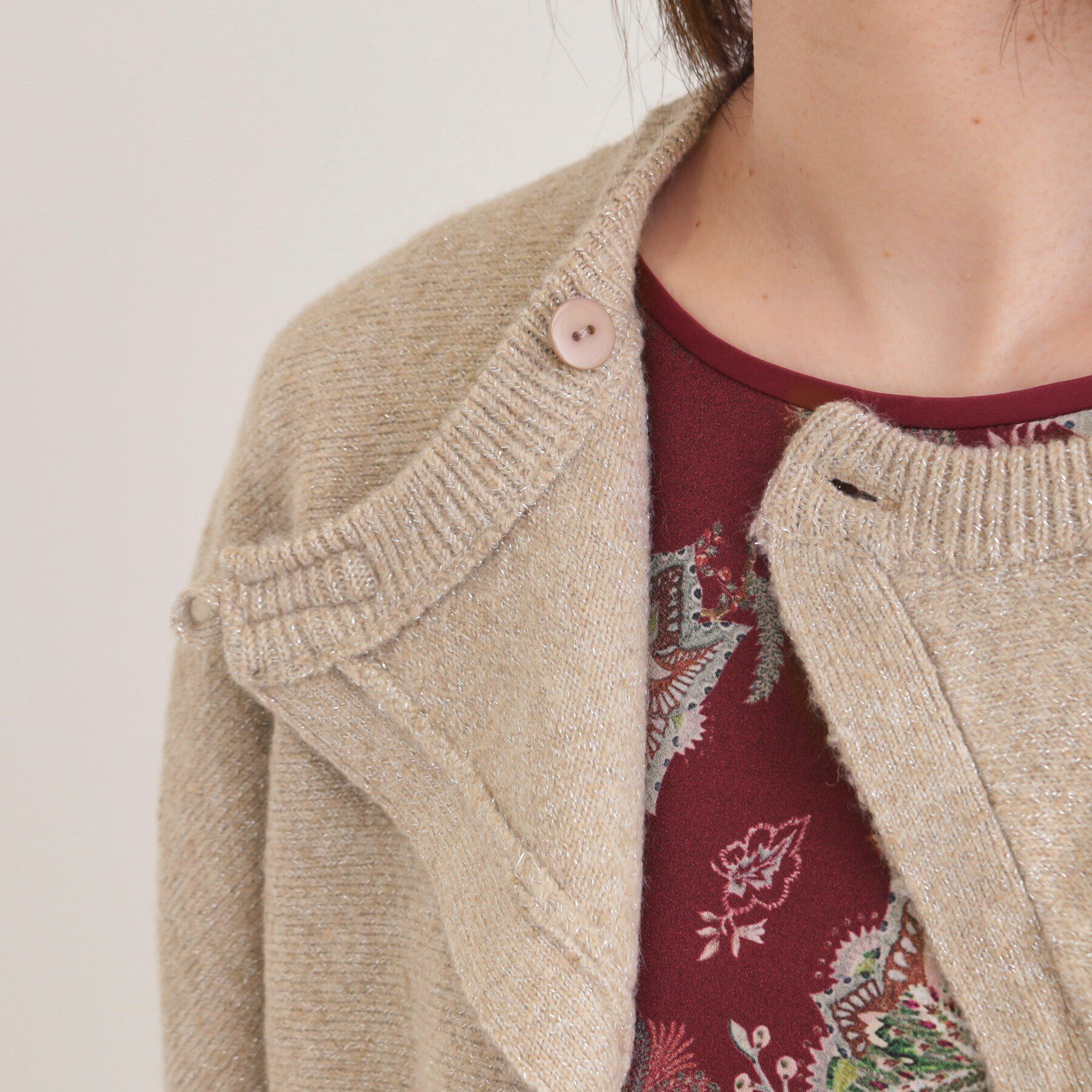 SunaUna「【チャイナパーツ／ラメ入り】ニットボレロ」|カーディガン|